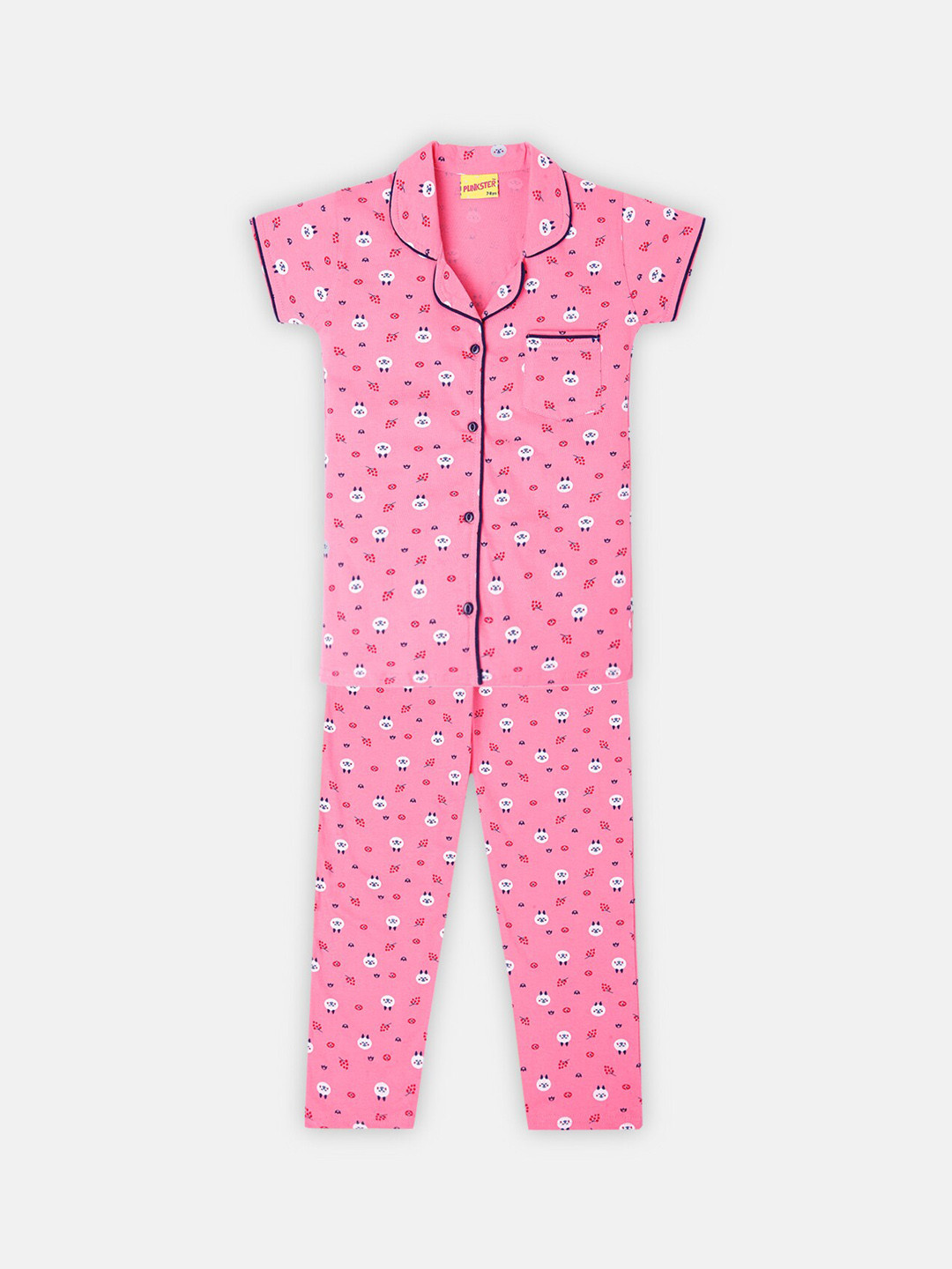 

Punkster Girls Pink & White Printed Pure Cotton Night suit