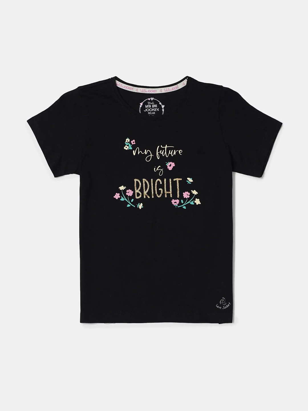 

Jockey Girls Super Combed Cotton Graphic Printed Relaxed Fit T-shirt, Black