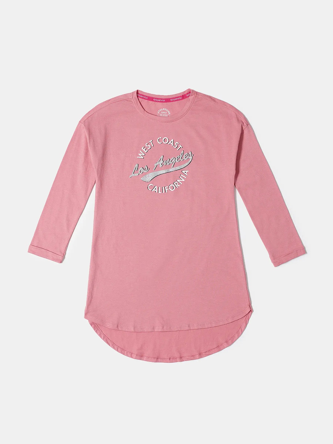

Jockey Girls Super Combed Cotton Graphic Printed Long Length Tshirt-AG64, Pink