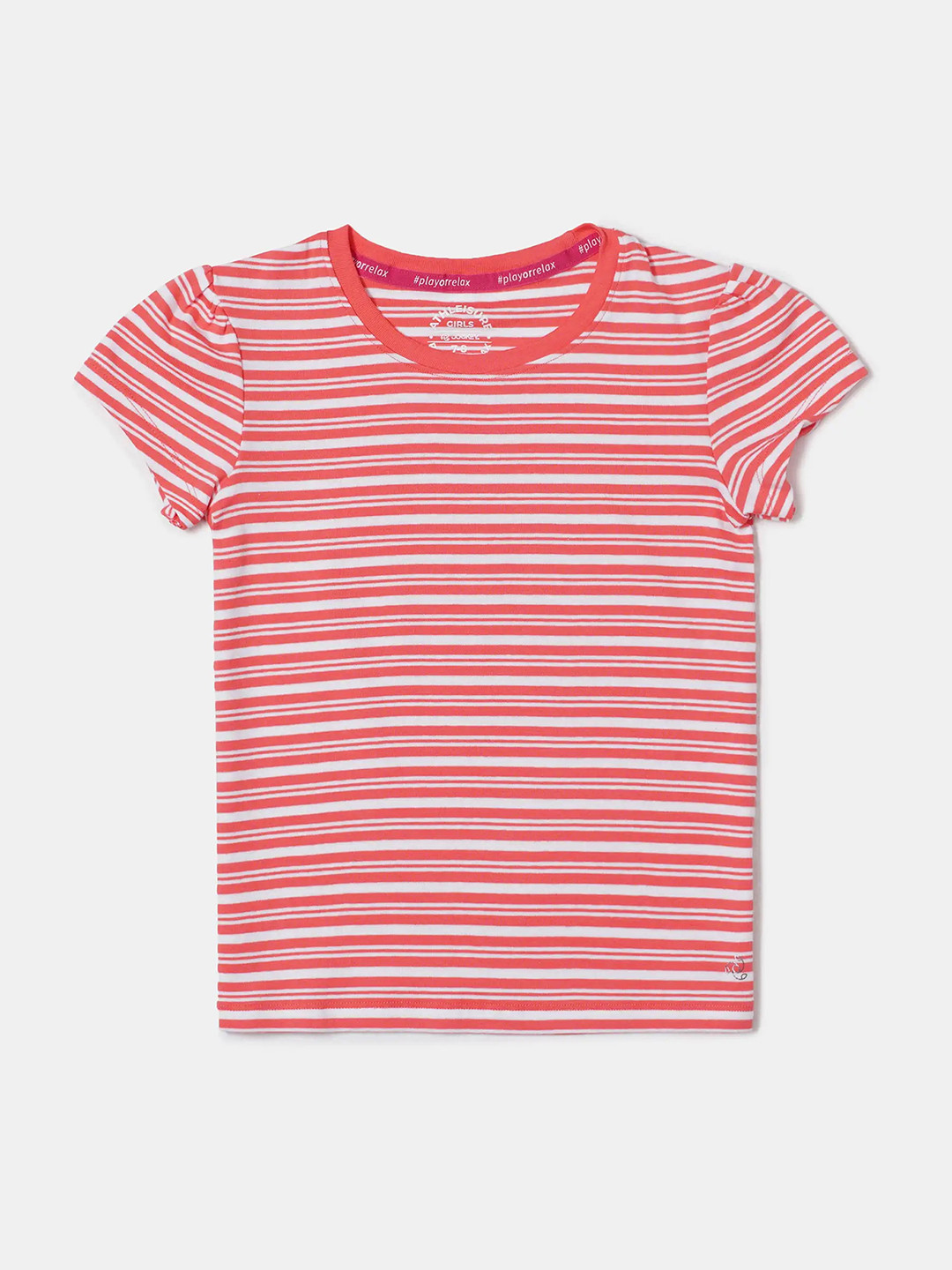 

Jockey Girl's Super Combed Cotton Striped Slim Fit Short Sleeve Round Neck Tshirt-AG03, Peach