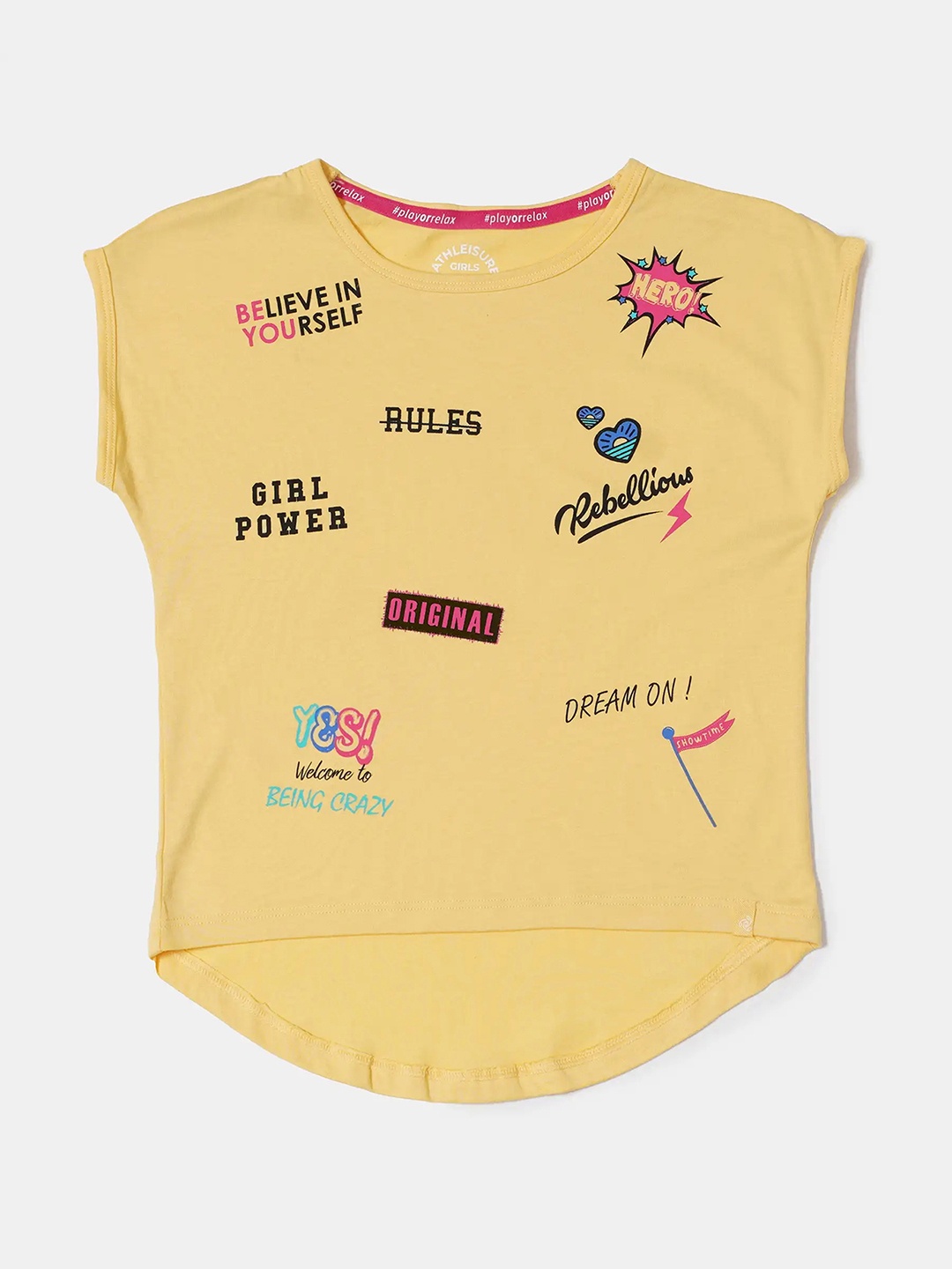 

Jockey Girls Micro Modal Cotton Printed Relaxed Fit Short Sleeve Round Neck Tshirt - AG17, Yellow