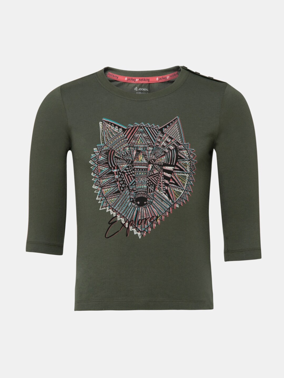 

Jockey Girls Green Printed Cotton T-shirt