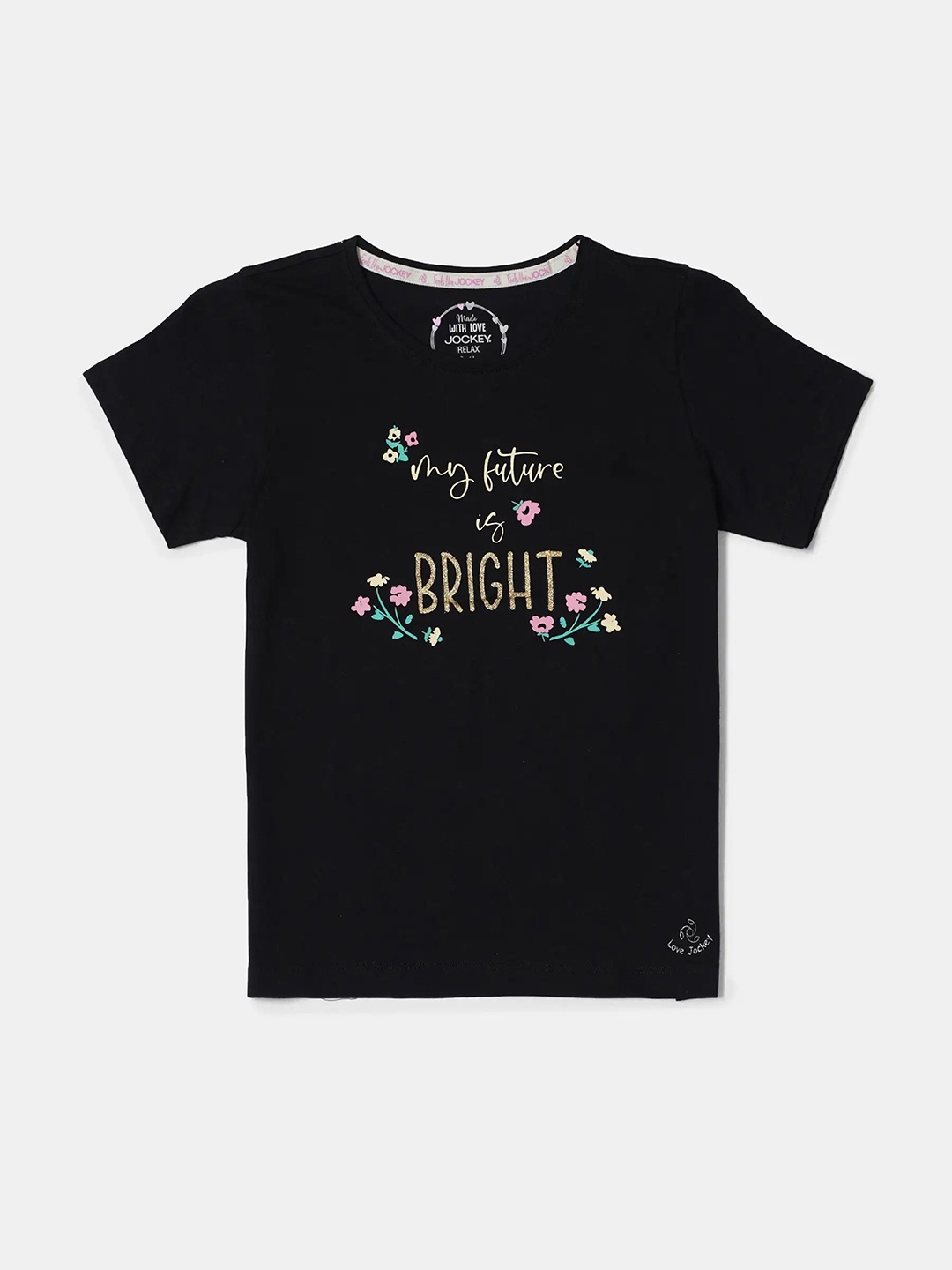 

Jockey Girls Super Combed Cotton Graphic Printed Relaxed Fit T-shirt - RG08, Black