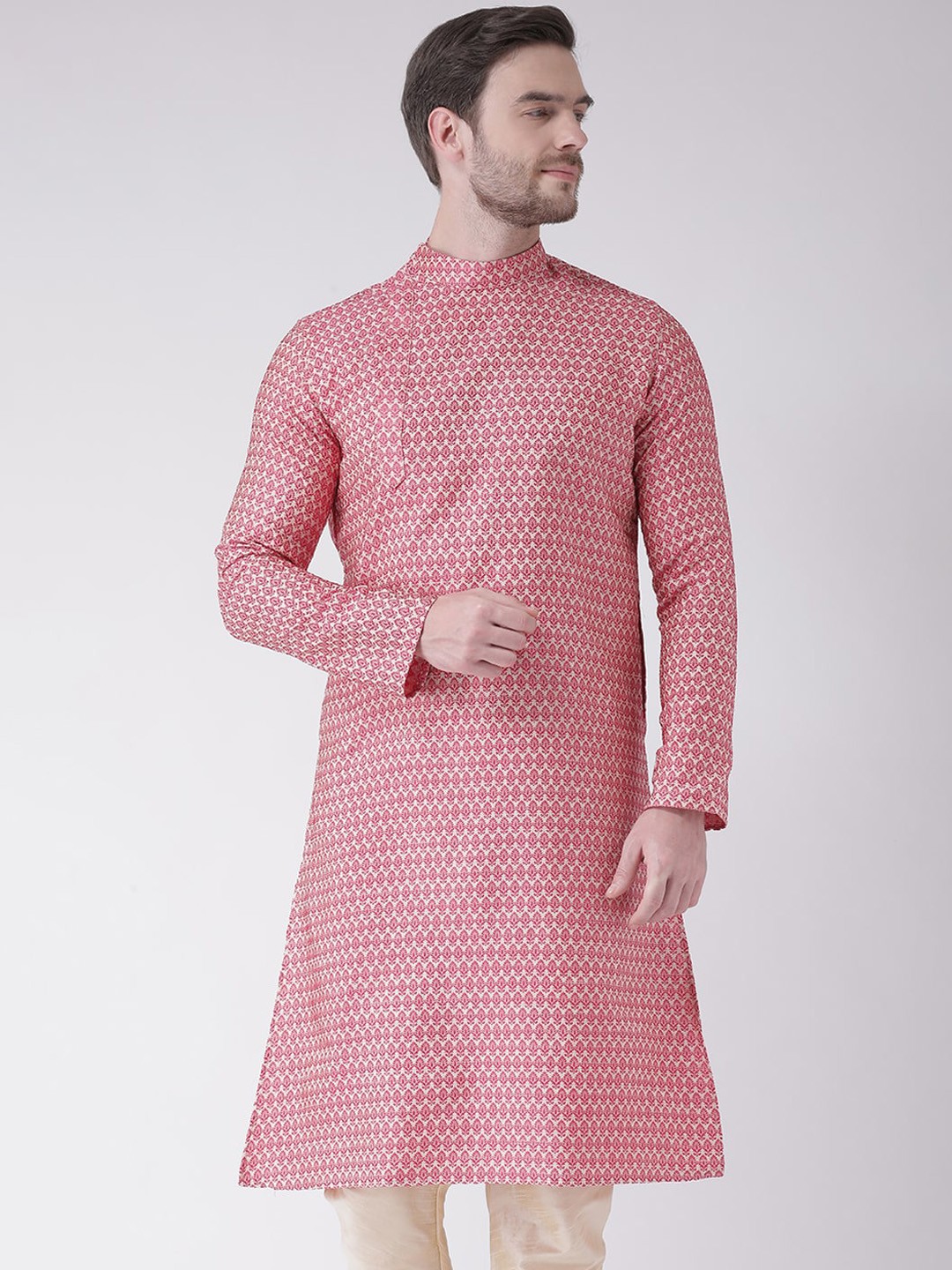 

DEYANN Men Pink Ethnic Motifs Jacquard Kurta