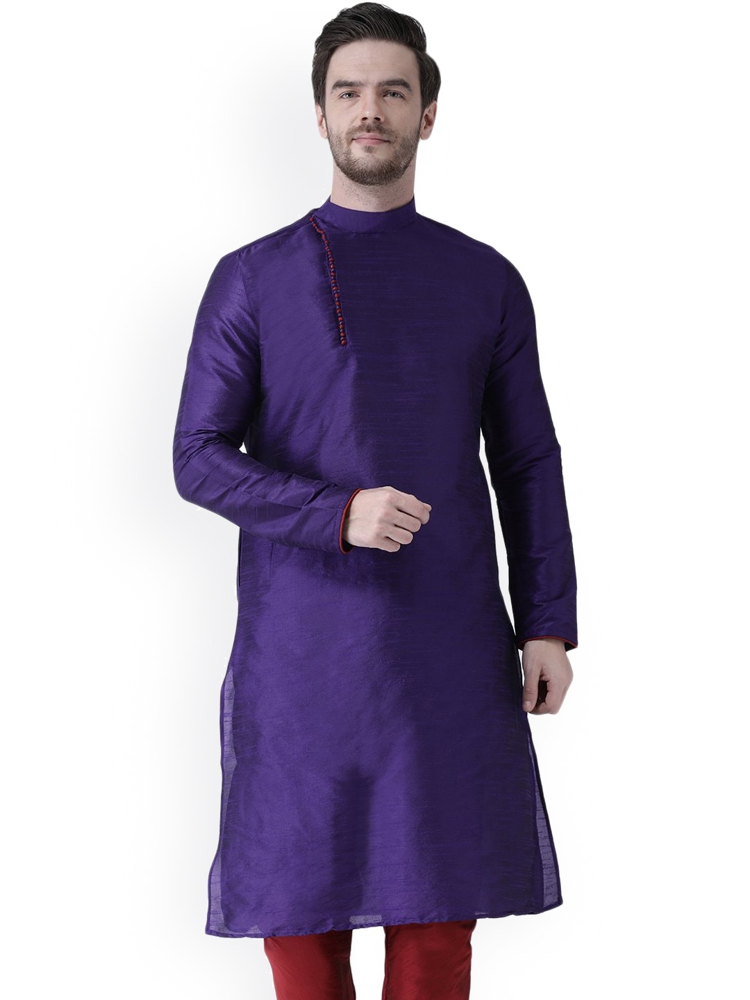 

DEYANN Men Violet Woven Design Dupion Silk Kurta