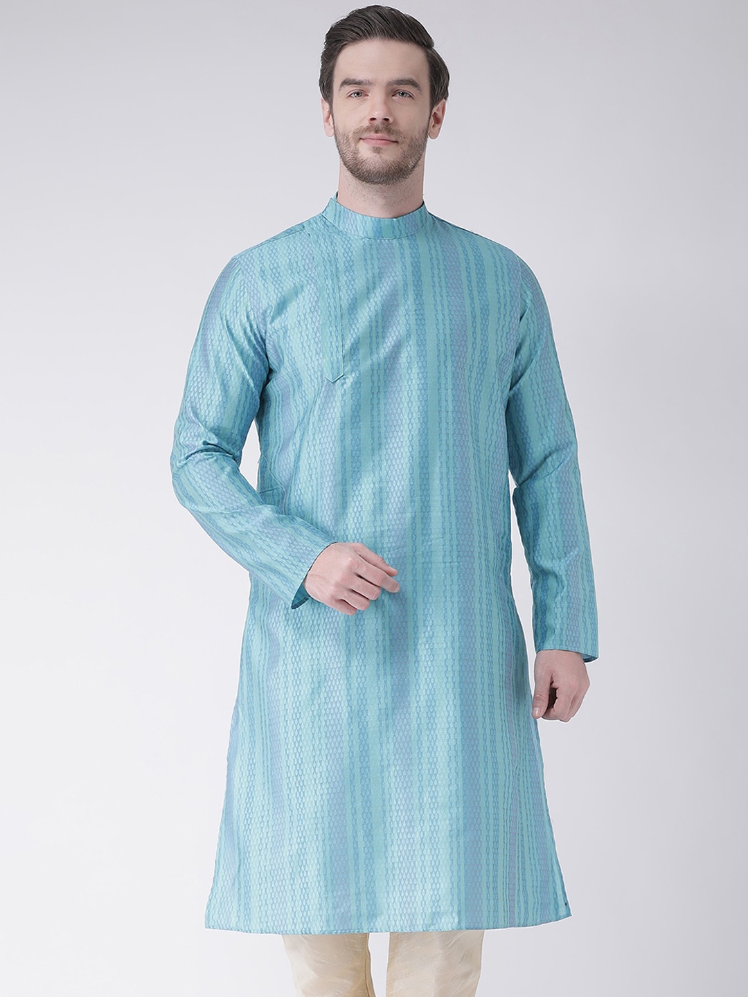 

DEYANN Men Blue Woven Design Jacquard A-line Kurta