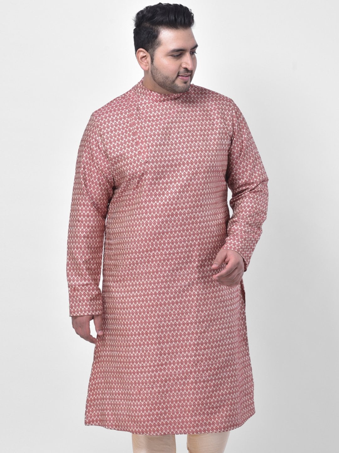 

DEYANN PLUS Men Red Ethnic Motifs Printed Jacquard Kurta