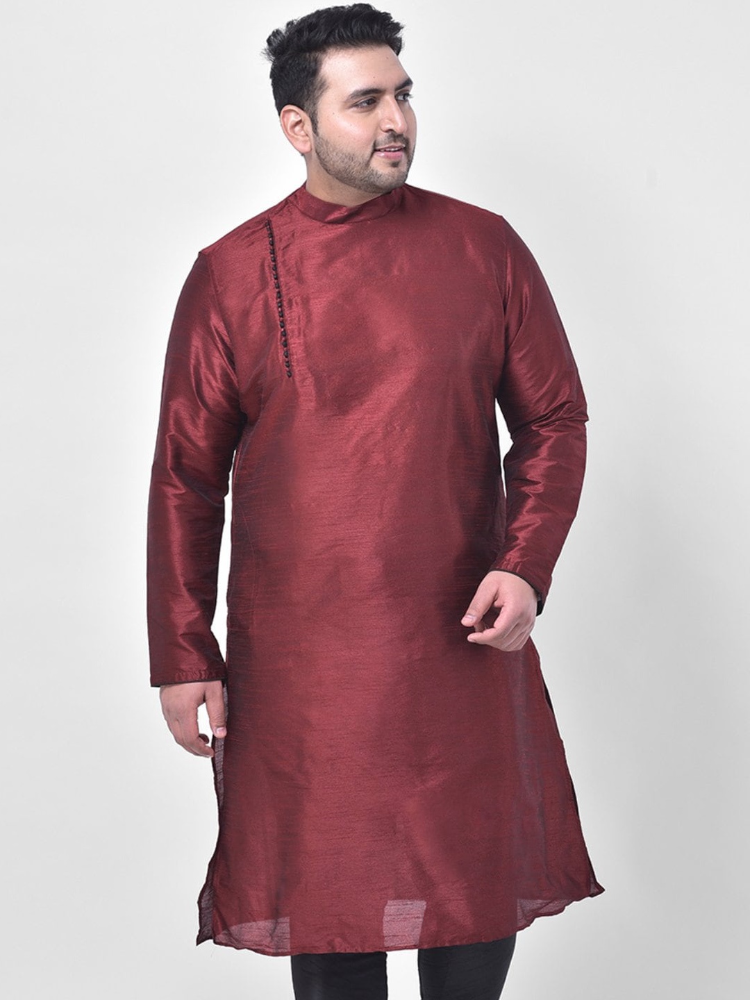 

DEYANN PLUS Men Plus Size Maroon Dupion Silk Kurta