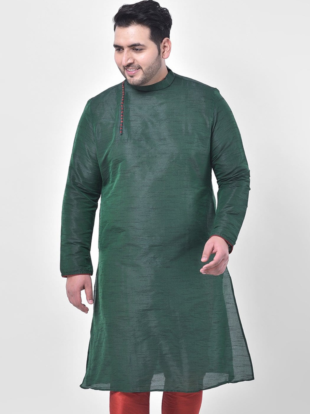 

DEYANN PLUS Men Plus Size Green Woven Design Thread Work Kurta
