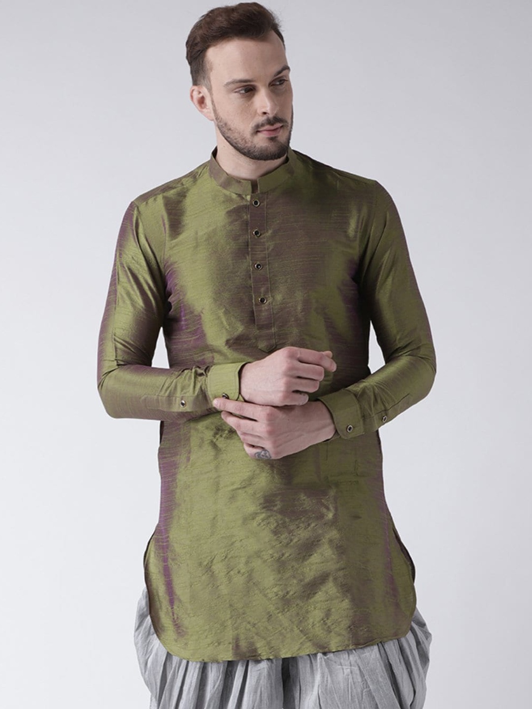 

DEYANN Men Green Solid Straight Kurta