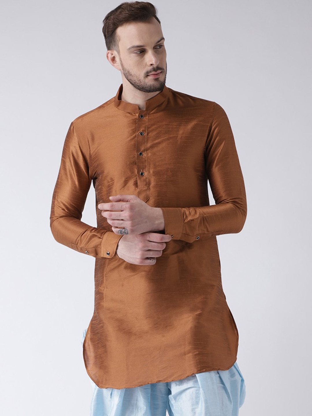

DEYANN Men Copper-Toned Solid Dupion Silk Kurta