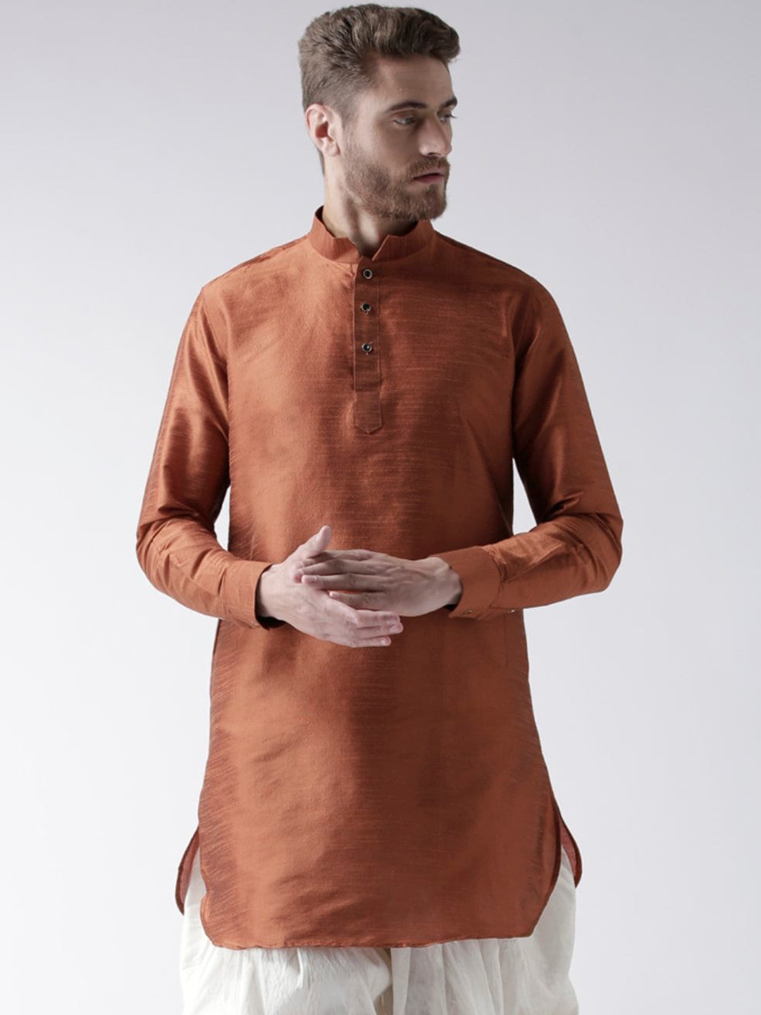 

DEYANN Men Orange Solid Pathani Kurta