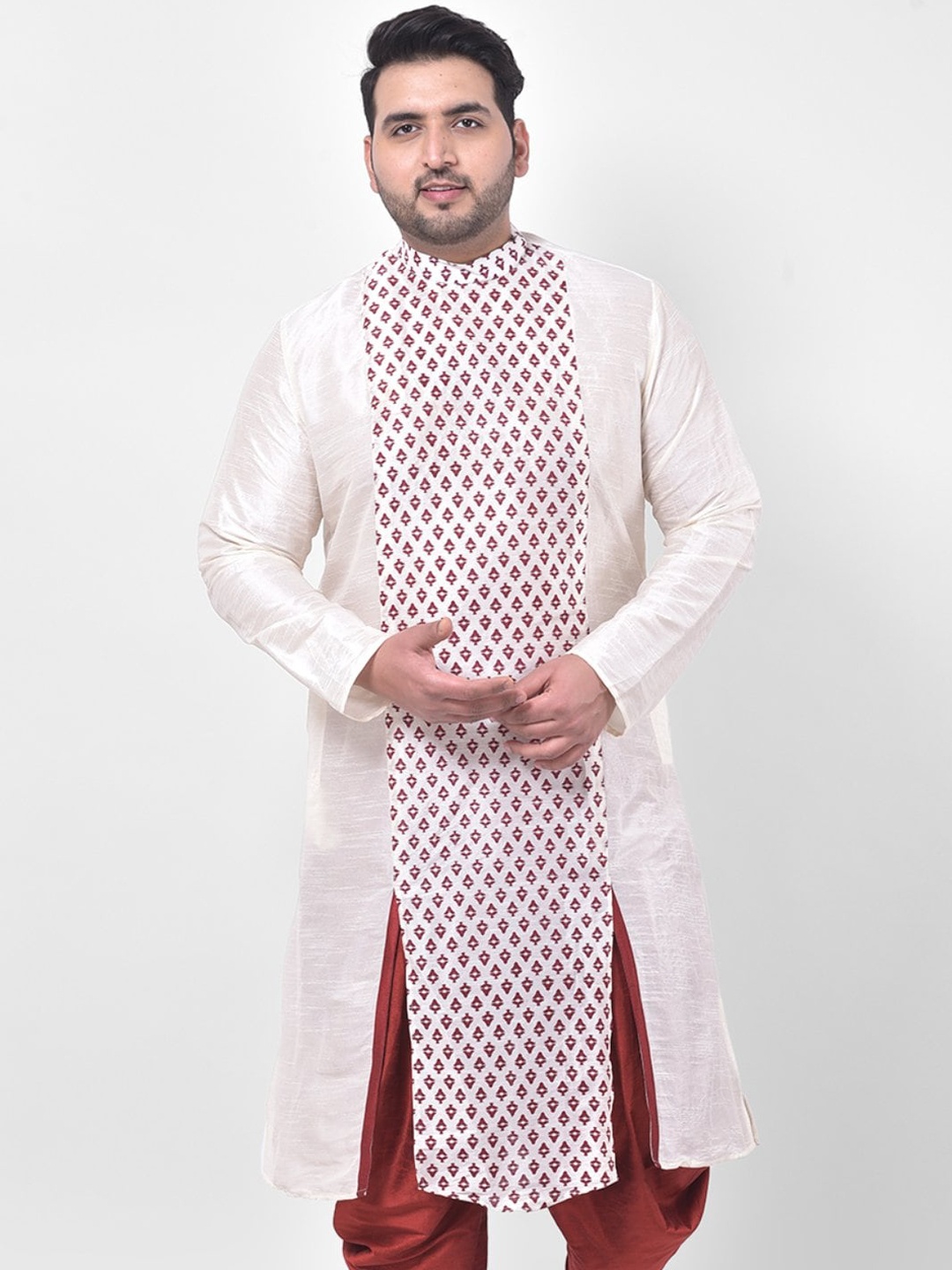 

DEYANN PLUS Men Off White & Red Ethnic Motifs Chikankari Kurta