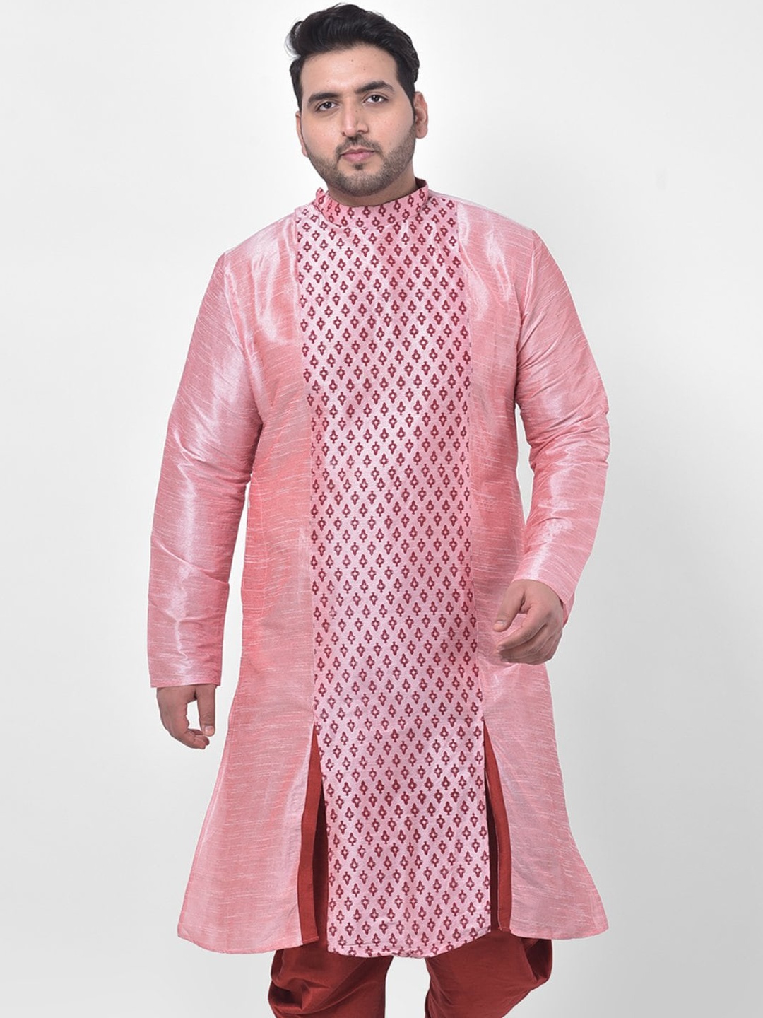 

DEYANN PLUS Plus Size Men Peach-Coloured Geometric Printed Kurta