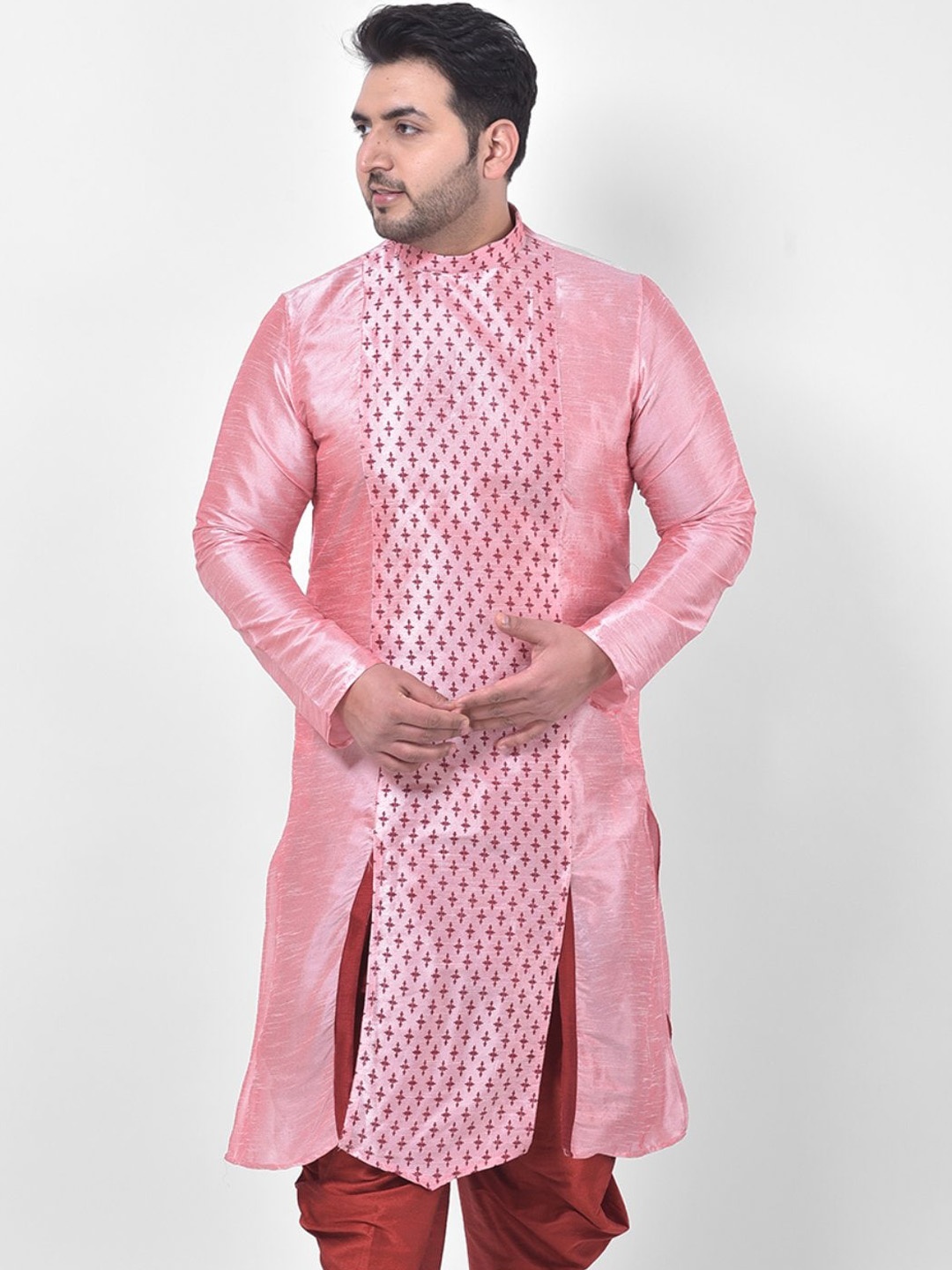 

DEYANN PLUS Men Pink Ethnic Motifs Woven Design A-line Kurta