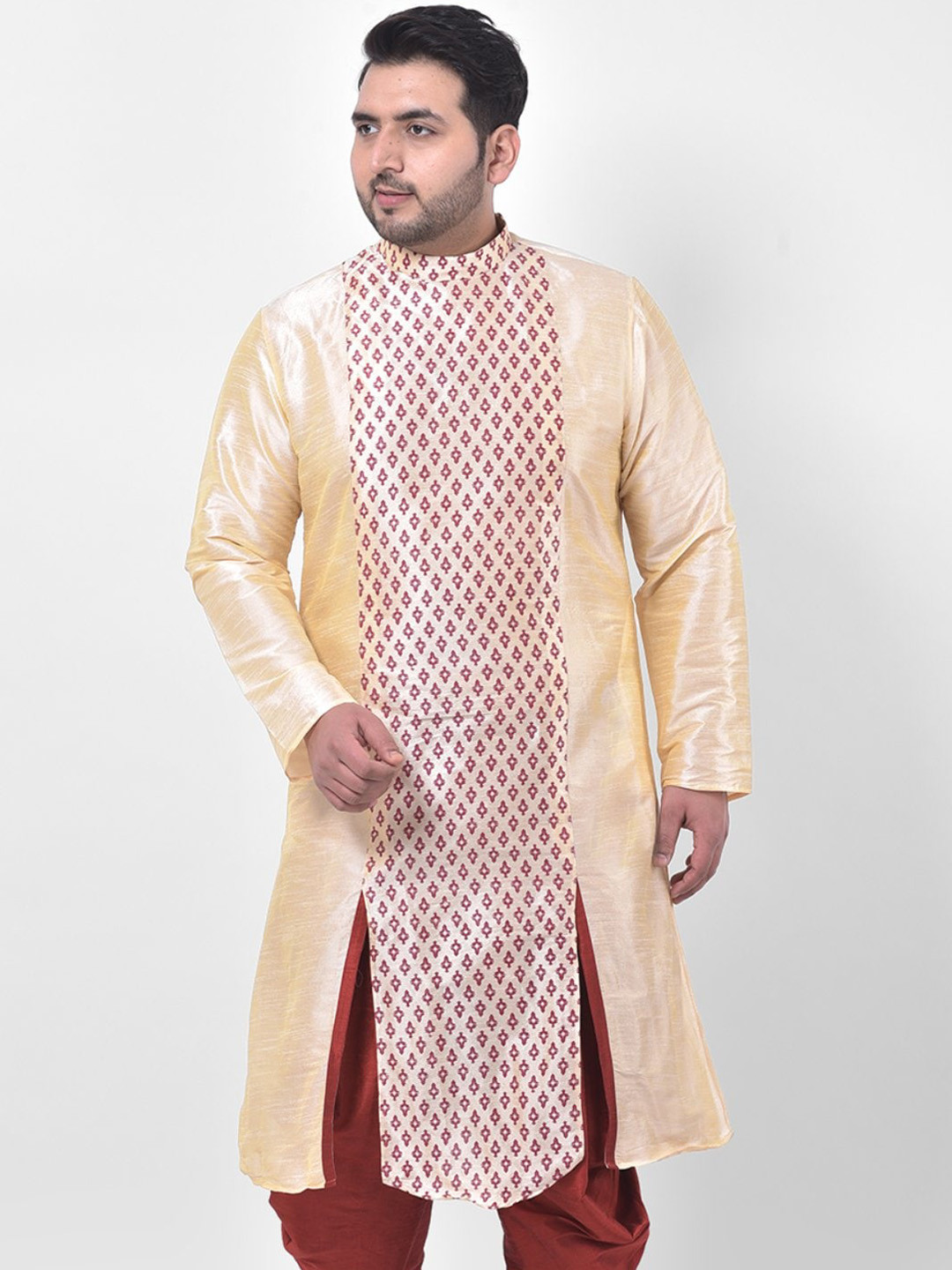 

DEYANN PLUS Plus Size Men Cream-Coloured Ethnic Motifs Printed Kurta