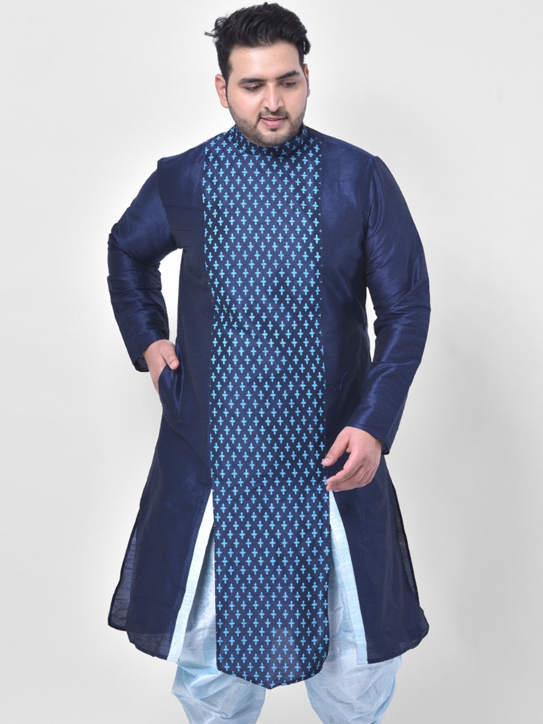 

DEYANN PLUS Men Plus Size Navy Blue Geometric Thread Work Kurta