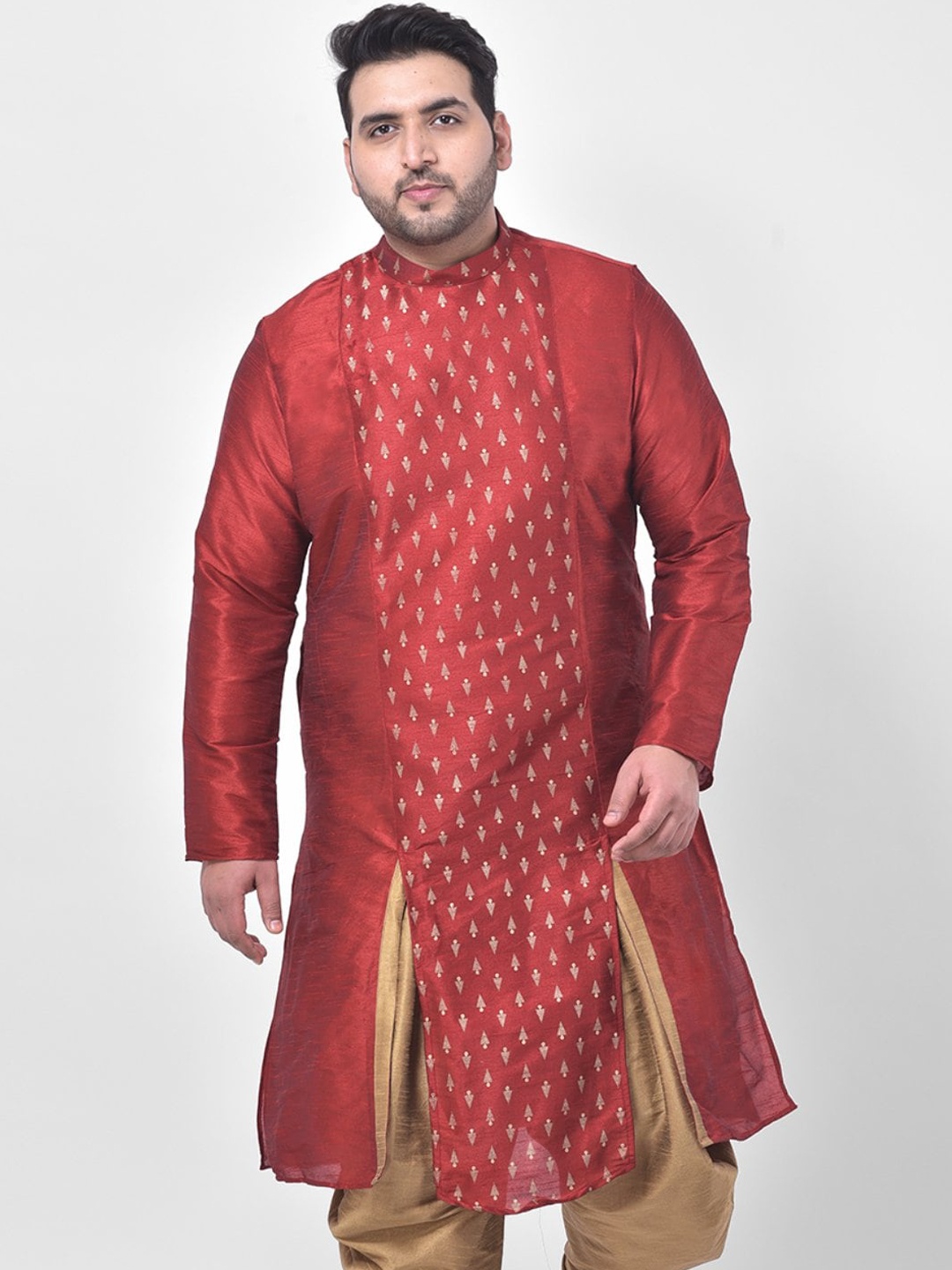 

DEYANN PLUS Men Plus Size Red & Gold-Toned Kurta