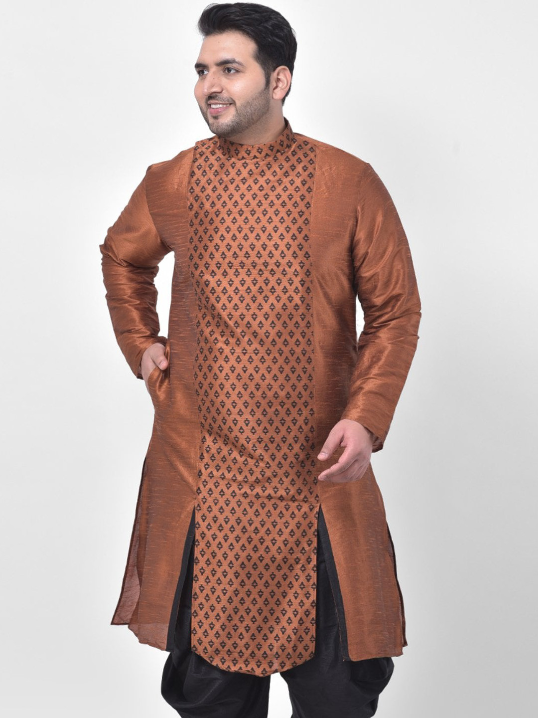 

DEYANN PLUS Plus Size Men Copper-Toned Ethnic Motifs Printed Kurta