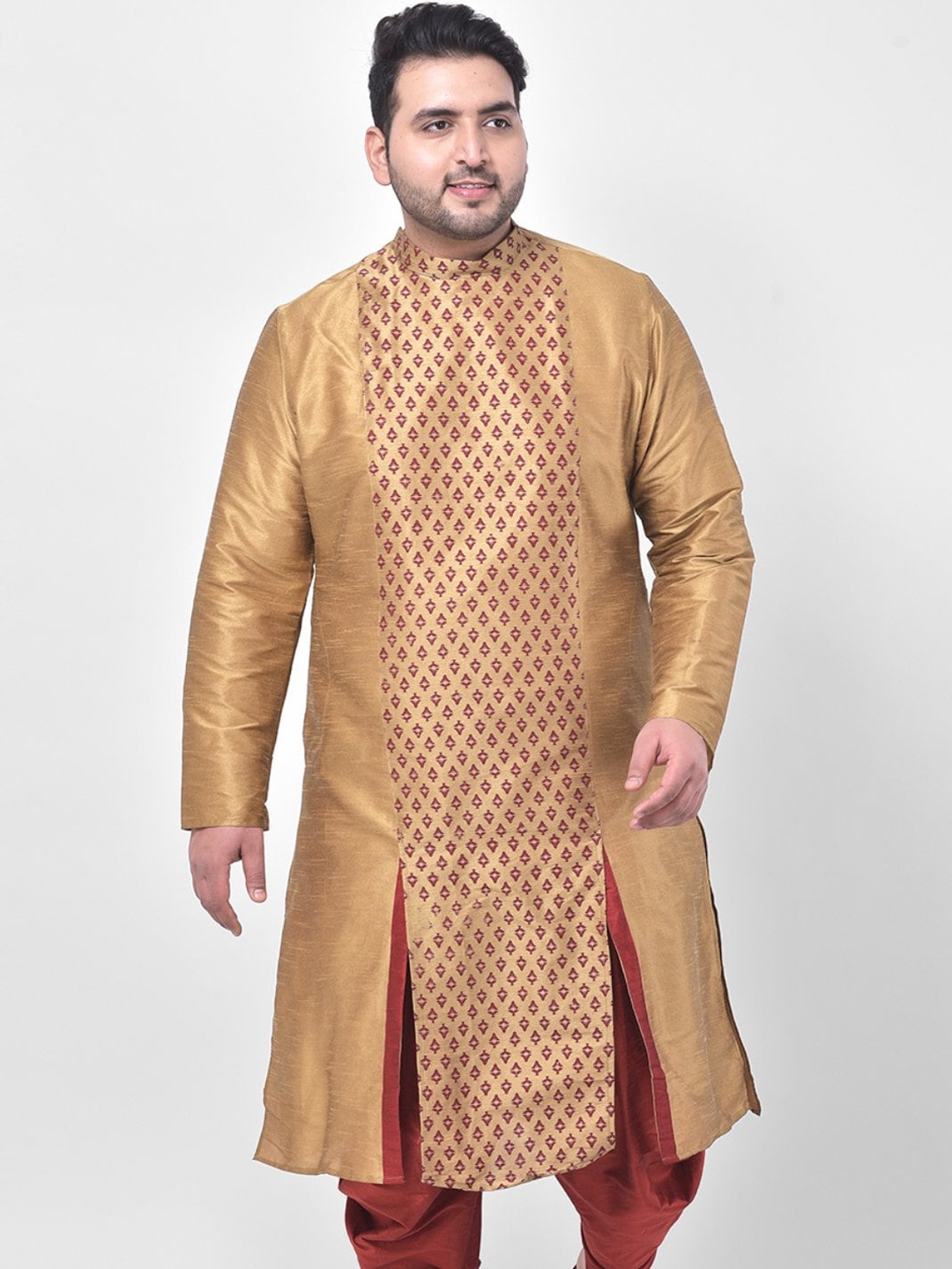 

DEYANN PLUS Men Brown & Red Ethnic Motifs Kurta