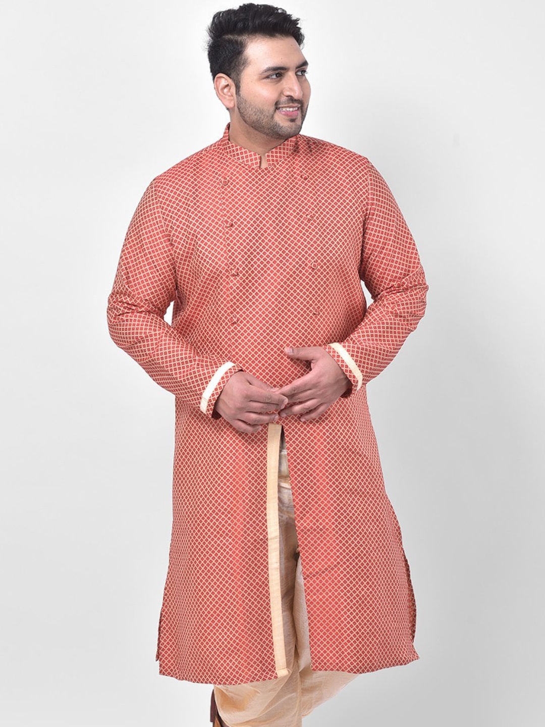 

DEYANN PLUS Plus Size Men Maroon Geometric Kurta