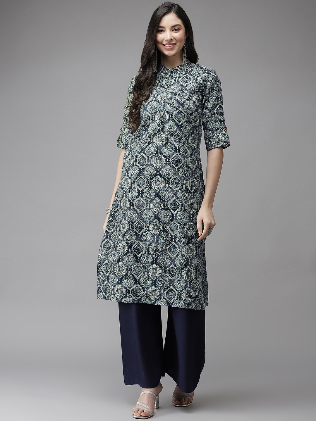 

Cayman Women Blue Ethnic Motifs Printed Kurta