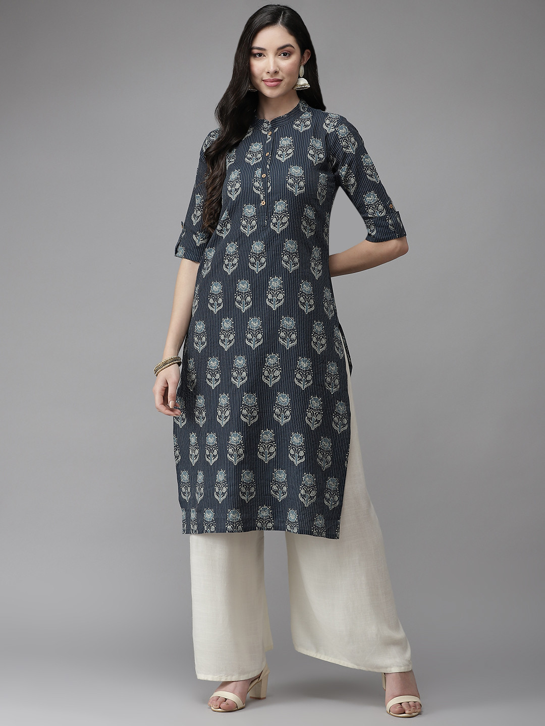 

Cayman Women Blue Ethnic Motifs Printed Kurta