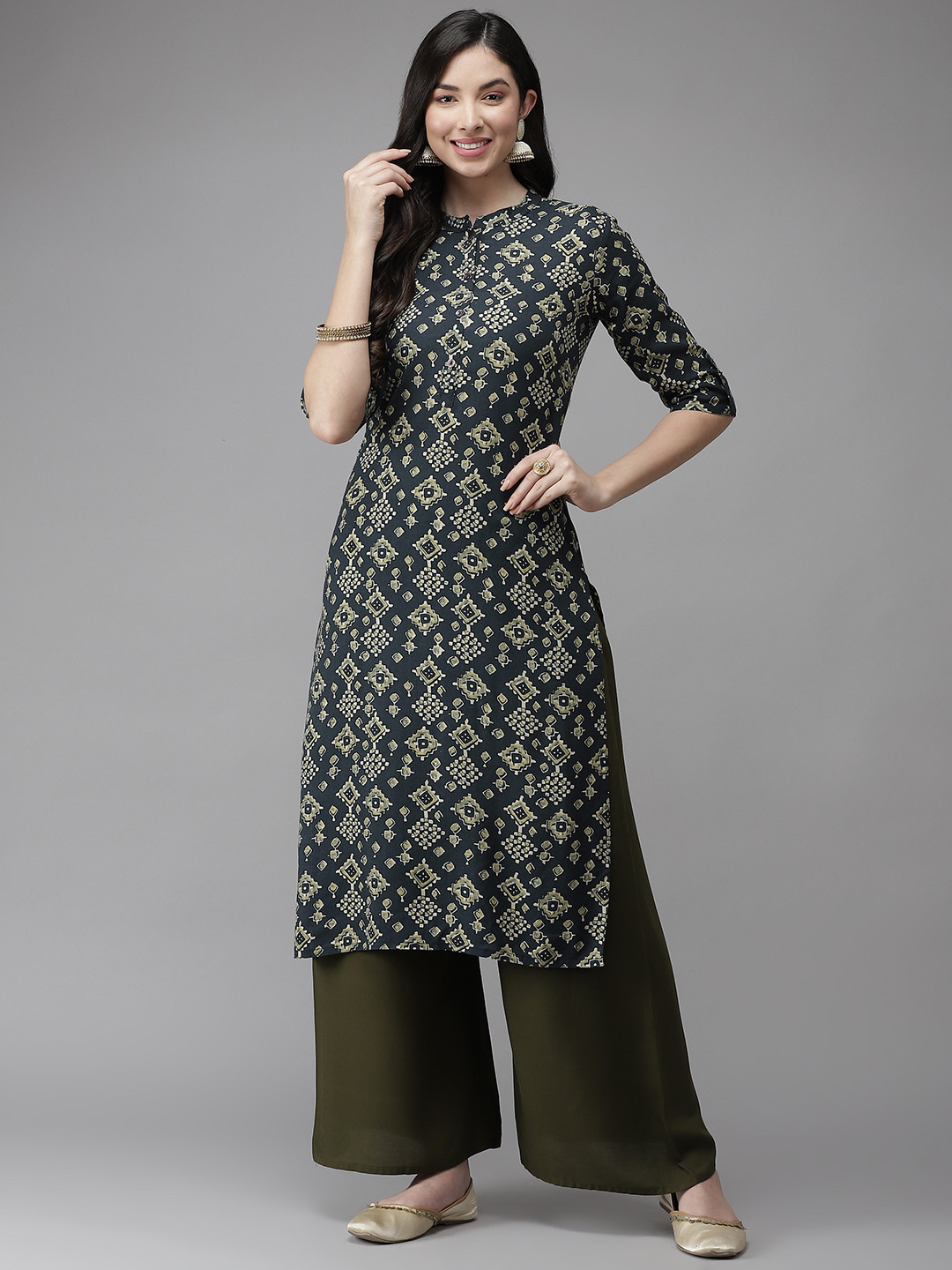 

Cayman Women Olive Green Ethnic Motifs Printed Kurta