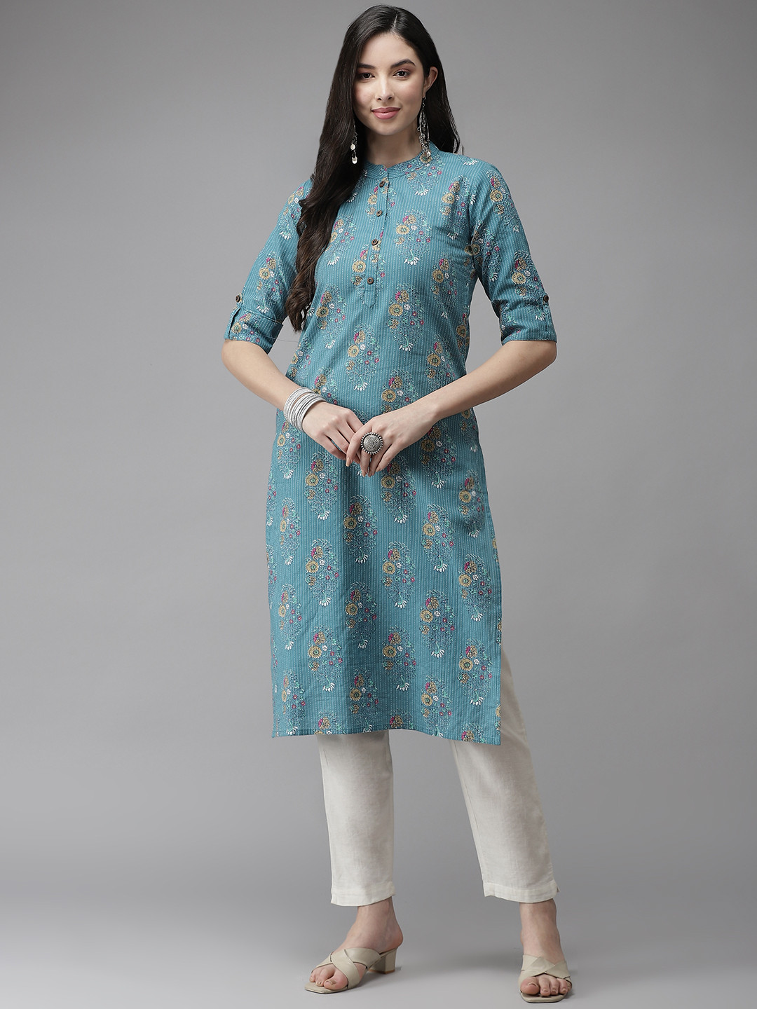 

Cayman Women Blue Ethnic Motifs Printed Kurta