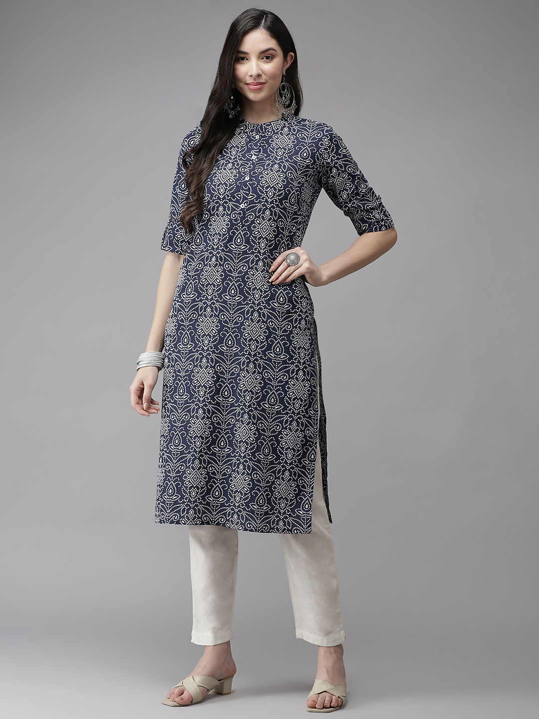 

Cayman Women Navy Blue Ethnic Motifs Printed Kurta