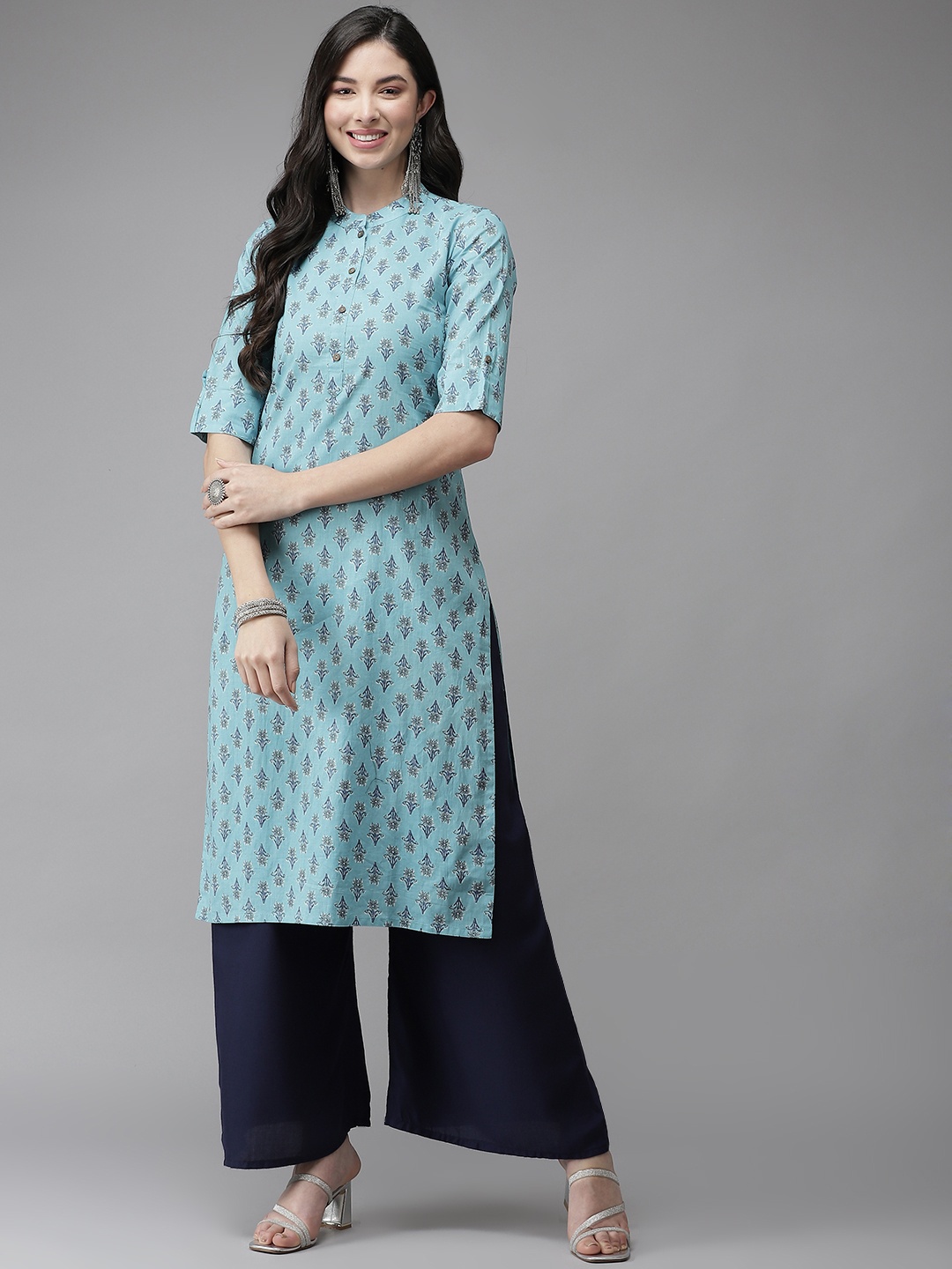 

Cayman Women Blue Ethnic Motifs Printed Kurta