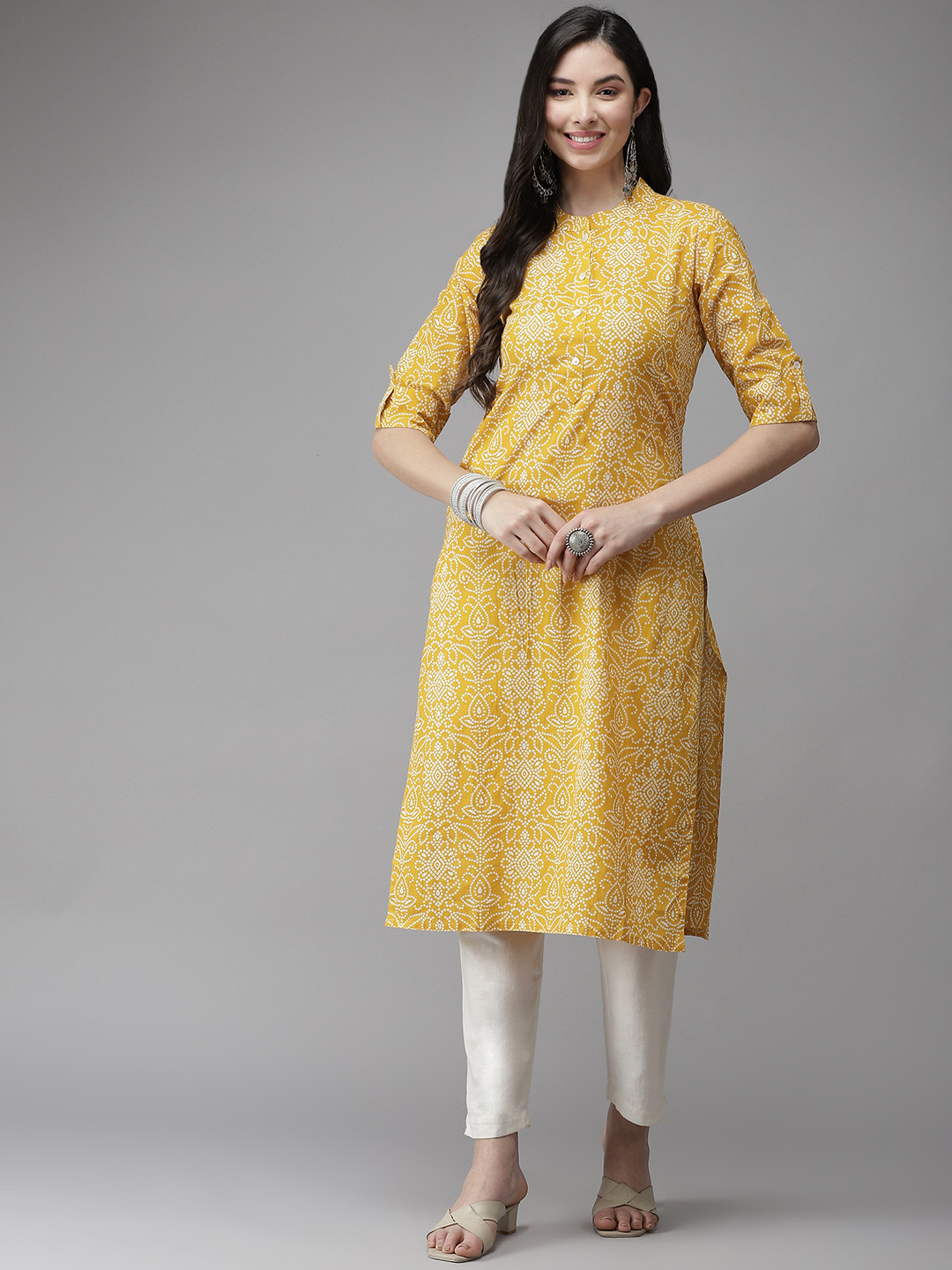 

Cayman Women Yellow Bandhani Printed Kurta