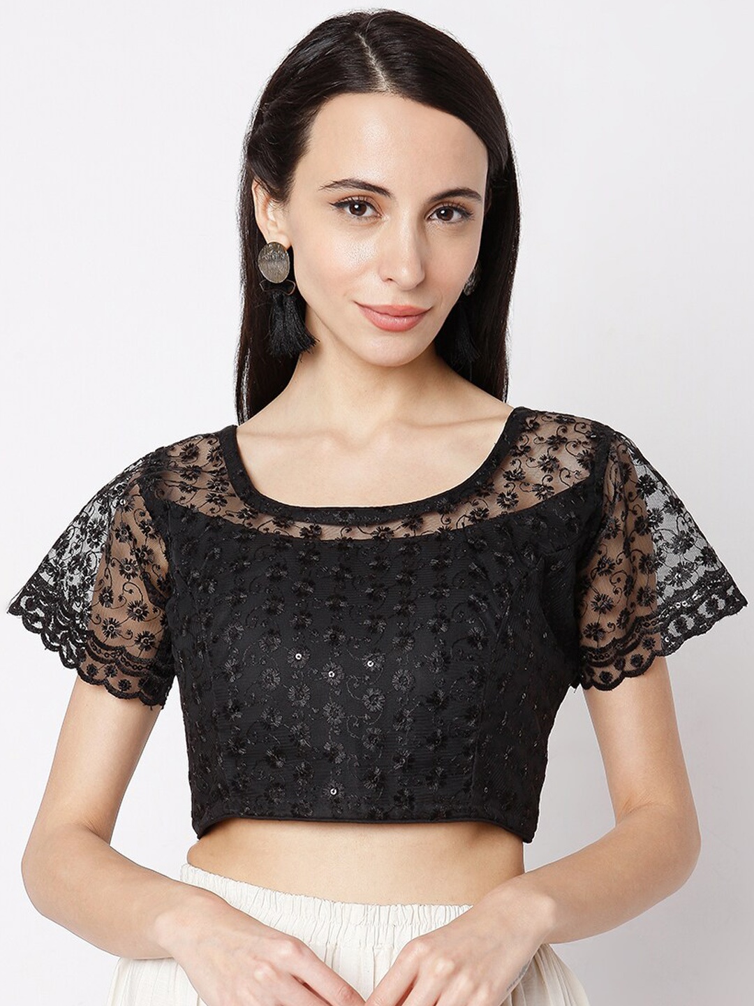 

SALWAR STUDIO Women Black Cotton Embroidered Blouse