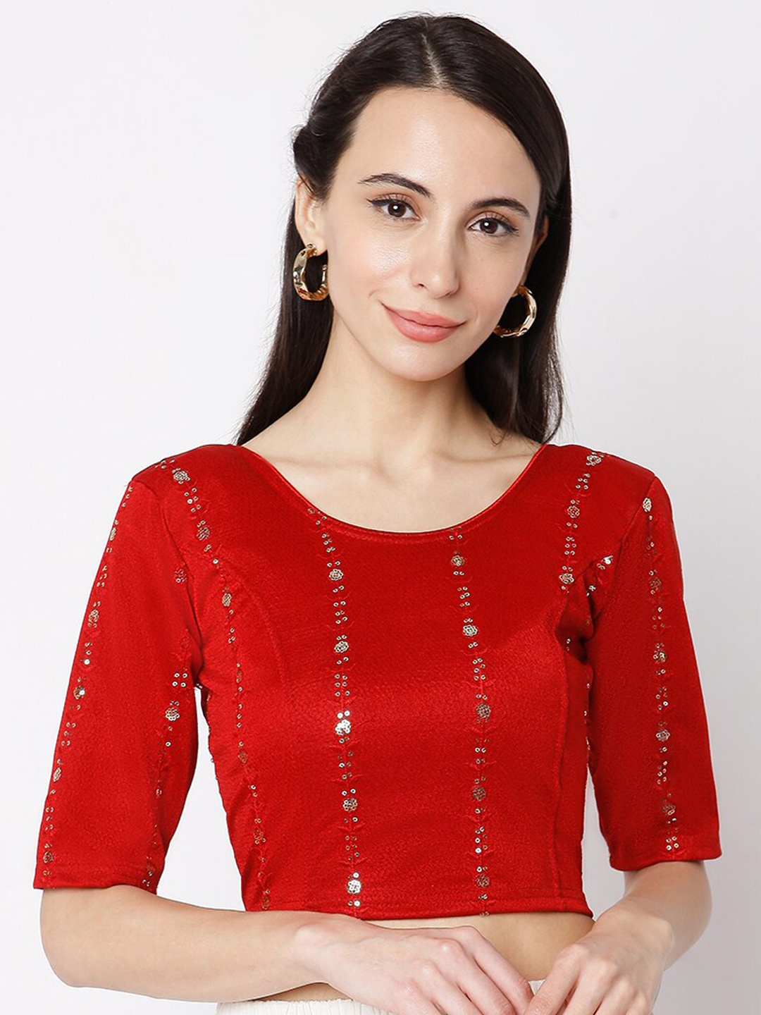

SALWAR STUDIO Women Maroon & Gold-Toned Embroidered Readymade Saree Blouse