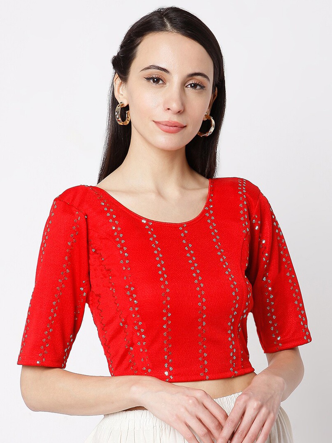 

SALWAR STUDIO Women Red Embroidered Readymade Saree Blouse
