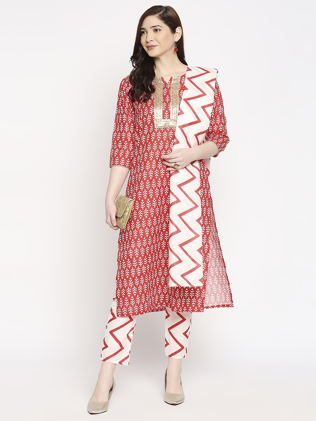 

KALINI Women Coral Printed Kurta with Trousers & With Dupatta