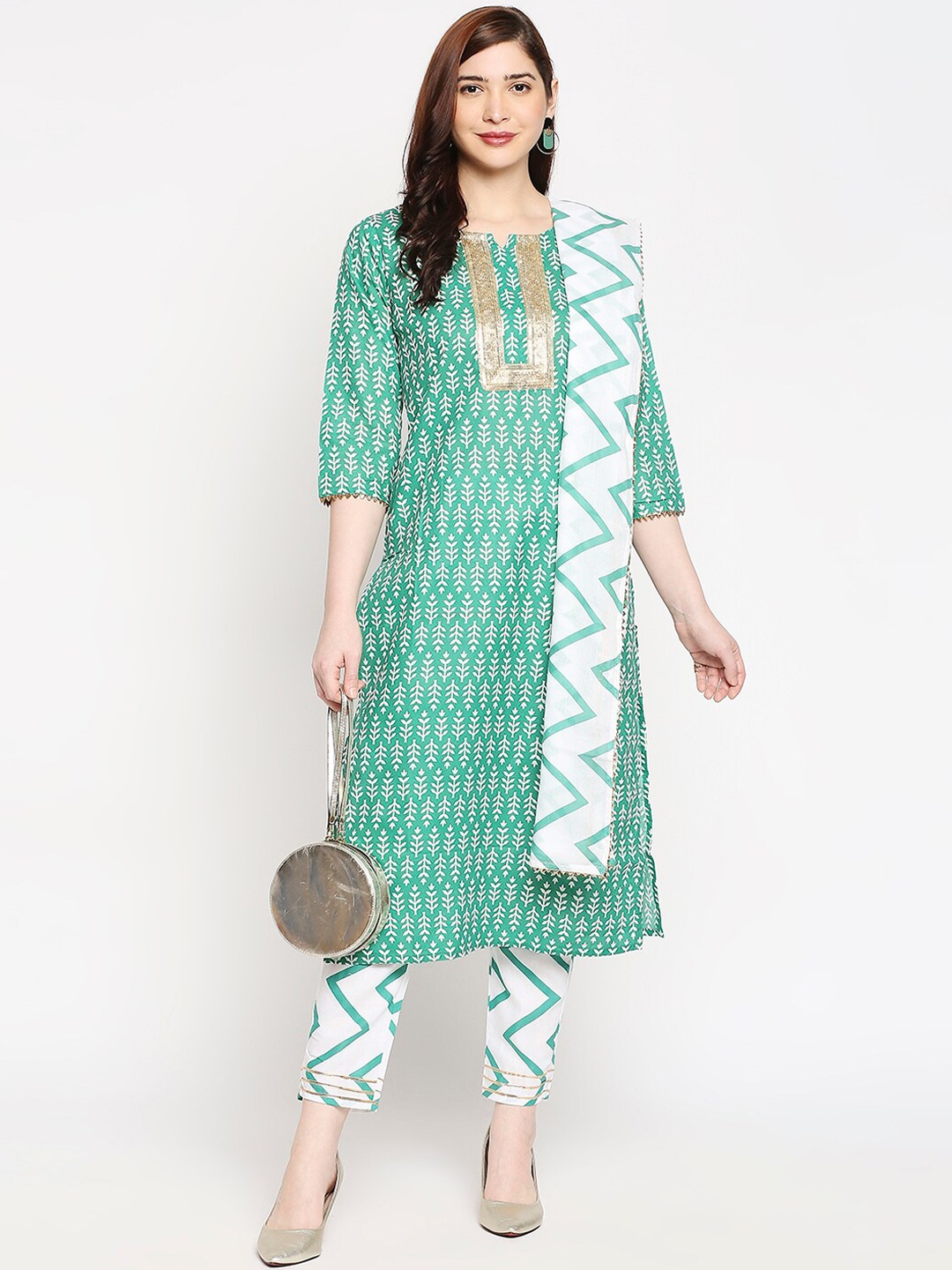 

KALINI Women Green Floral Printed Kurta with Trousers & With Dupatta