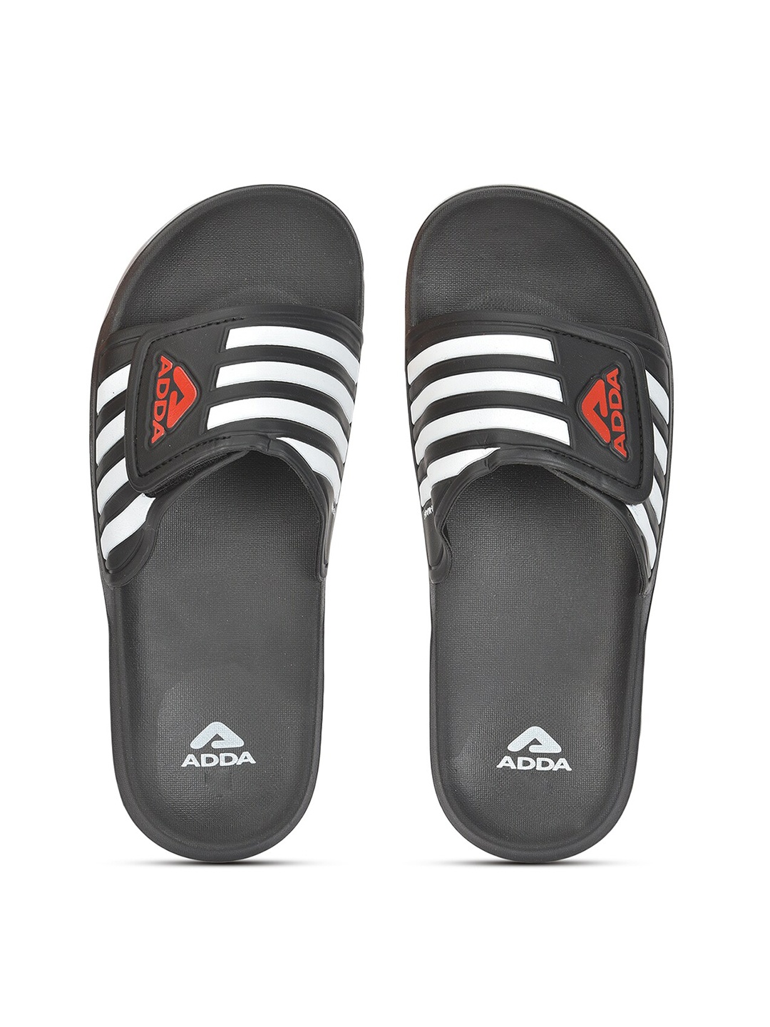 

Adda Men Black & White Striped Rubber Sliders