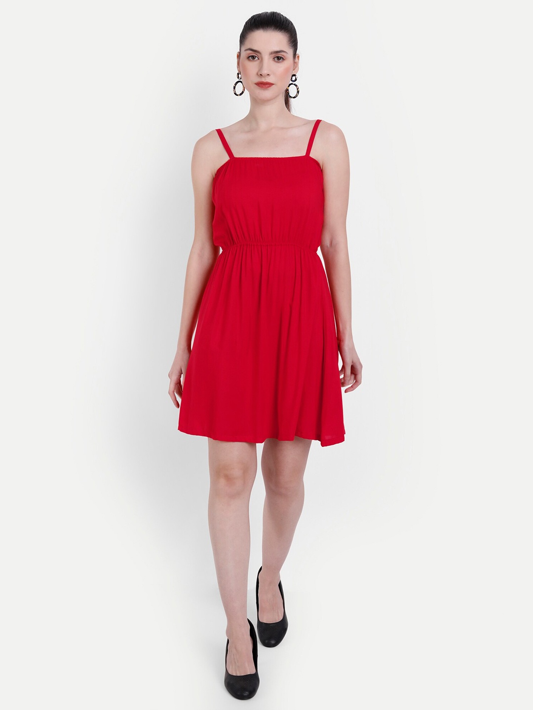 

Globon Impex Red Solid Fit & Flare Dress