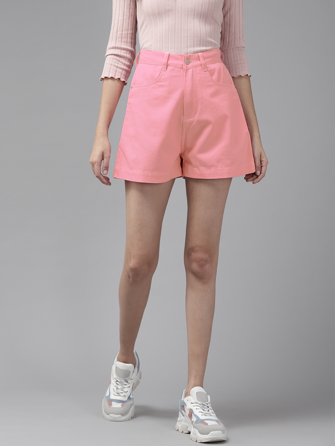 

KASSUALLY Women Pink High-Rise Outdoor Denim Shorts