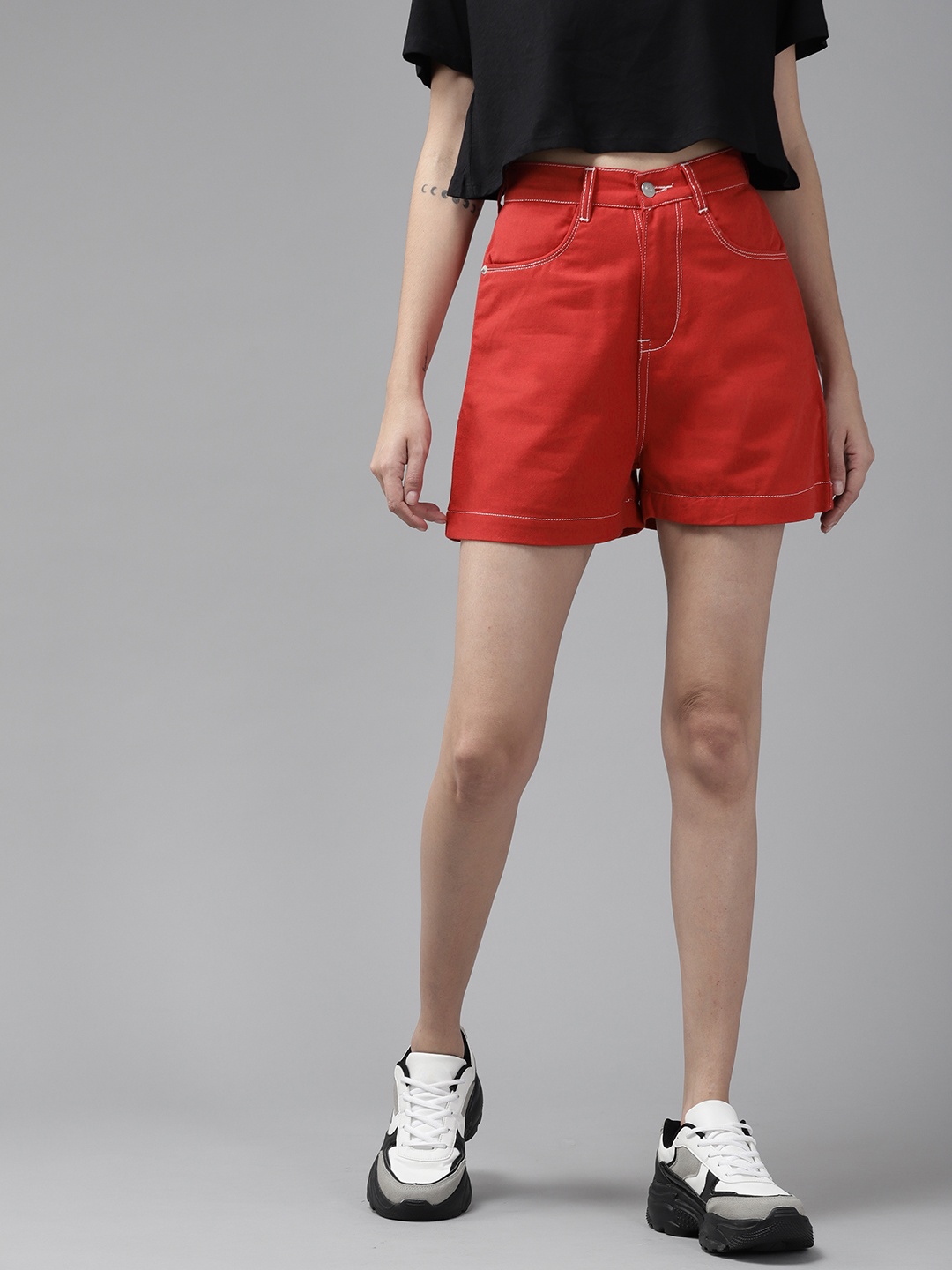 

KASSUALLY Women Red High-Rise Shorts