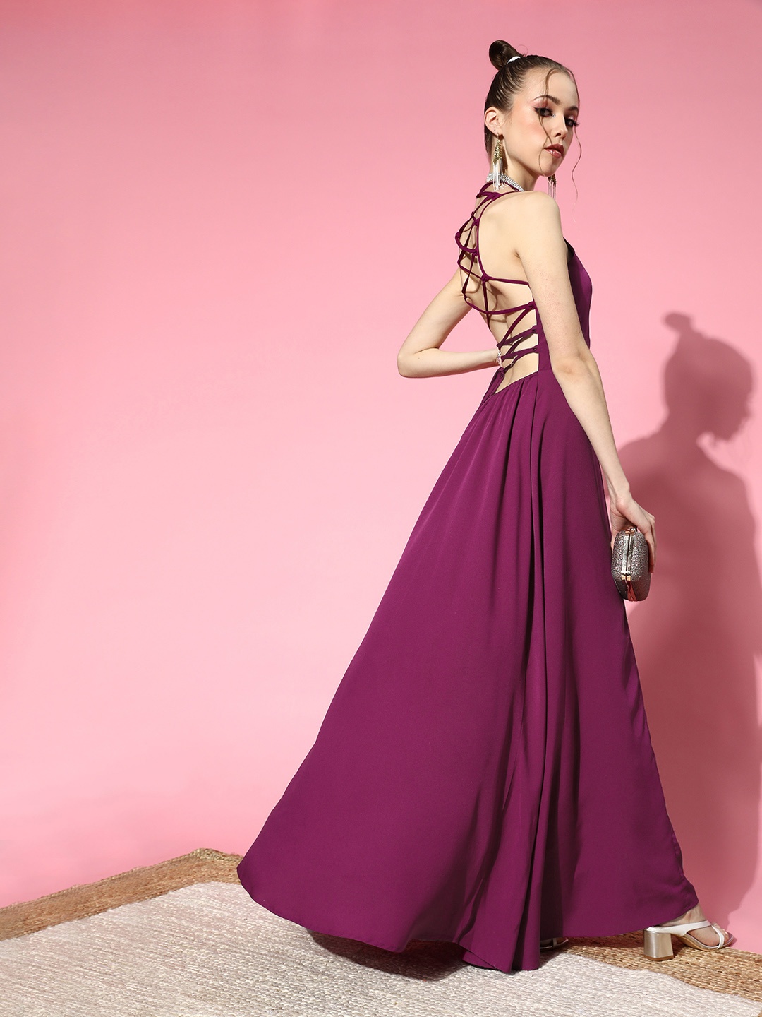 

Berrylush Women Charming Purple Solid Bustier Dress