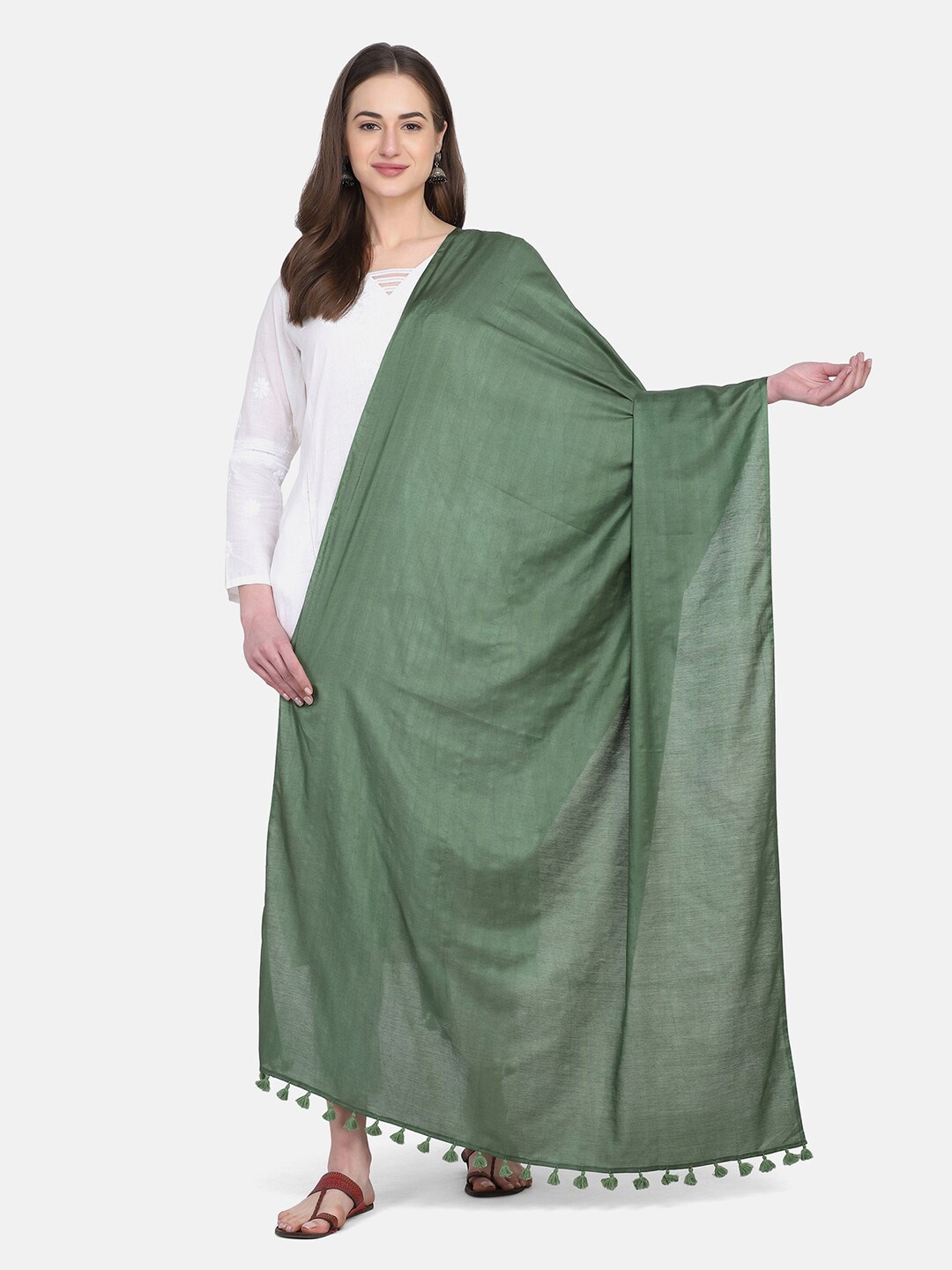 

THE WEAVE TRAVELLER Green Art Silk Dupatta