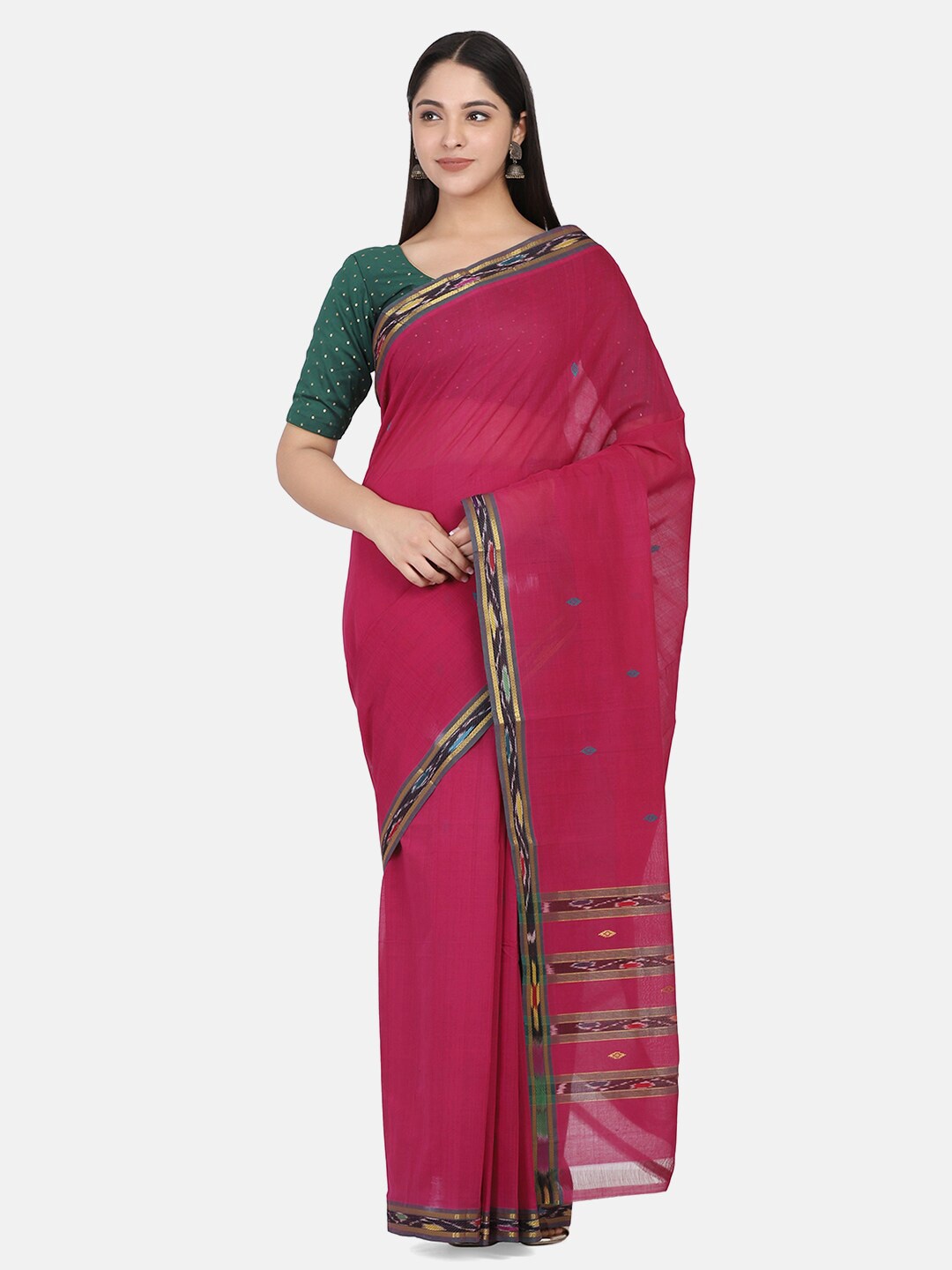 

THE WEAVE TRAVELLER Pink Woven Design Saree