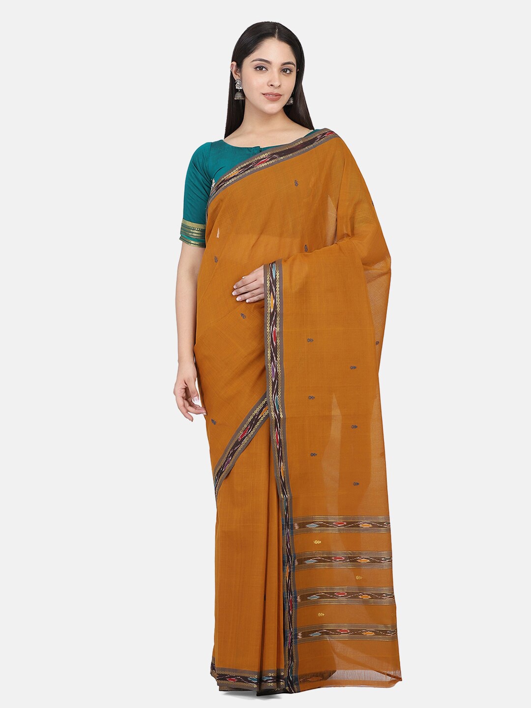 

THE WEAVE TRAVELLER Mustard Woven Design Saree