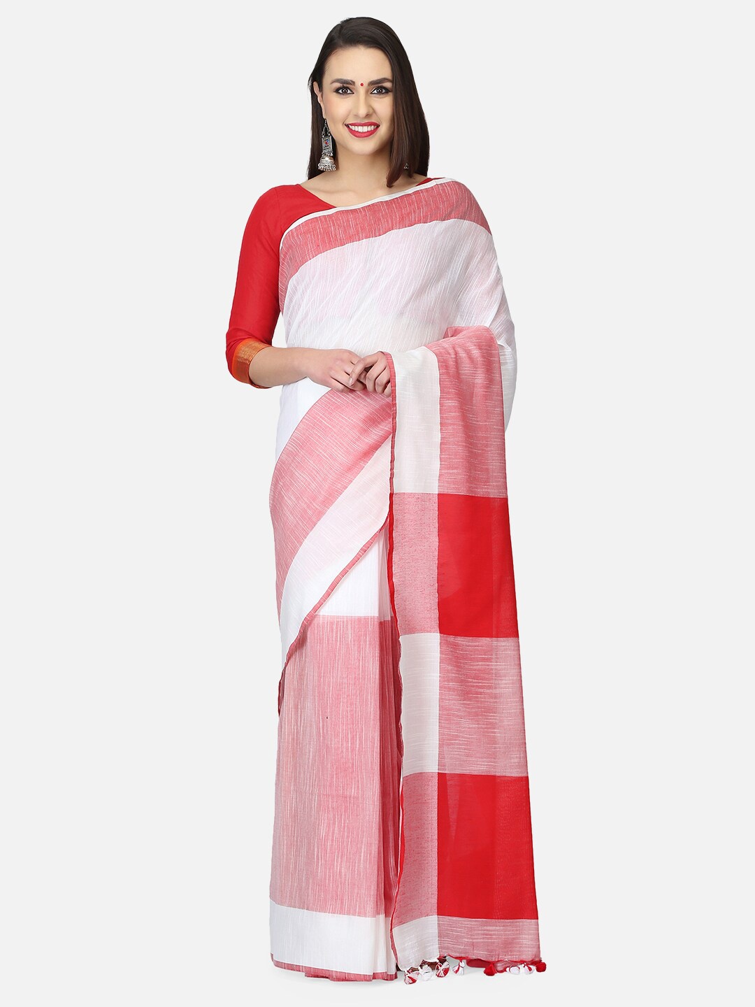 

THE WEAVE TRAVELLER White & Red Woven Design Saree