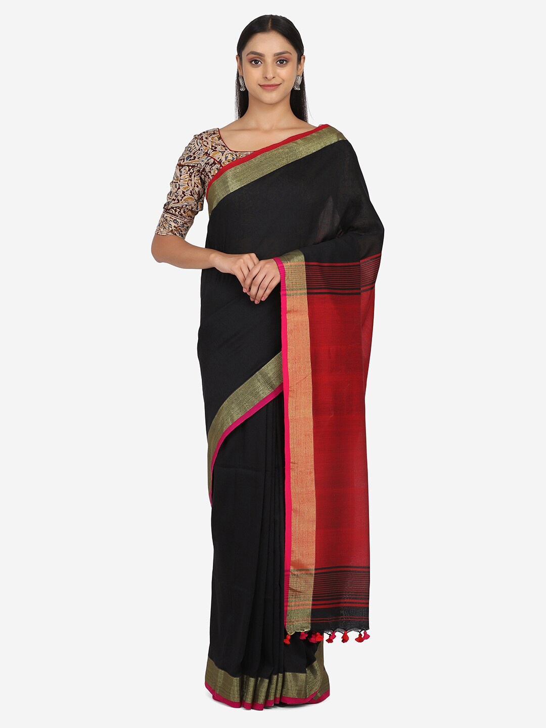 

THE WEAVE TRAVELLER Black & Rose Gold Saree