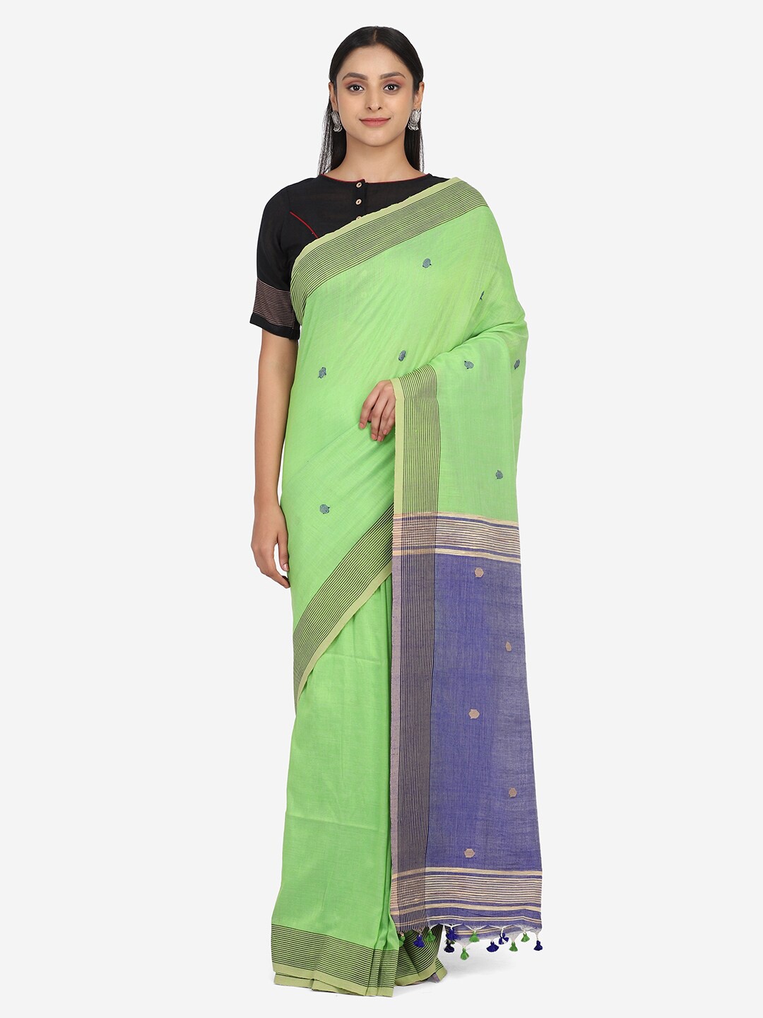 

THE WEAVE TRAVELLER Green & Blue Woven Design Saree