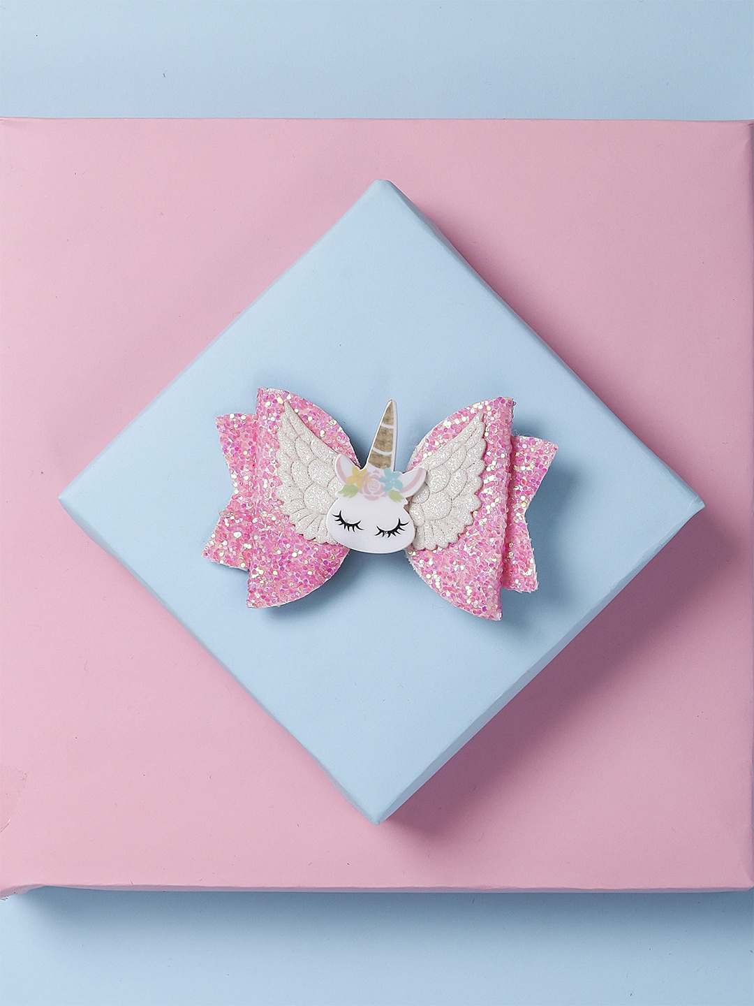 

Arendelle Girls Pink Colourful Shiny Sequins Unicorn Bow, Multi