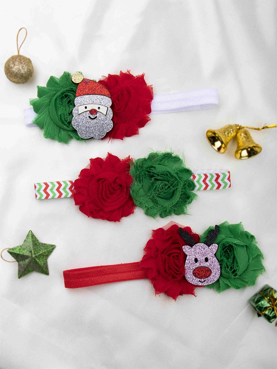 

Arendelle Christmas Pack of 3 Fabric Stretch Santa and Reindeer Hairband, Red